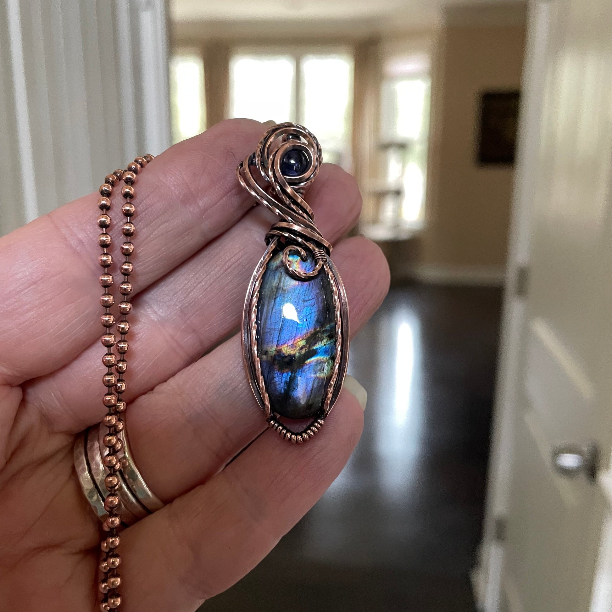 Indigo Labradorite & Iolite Copper Pendant