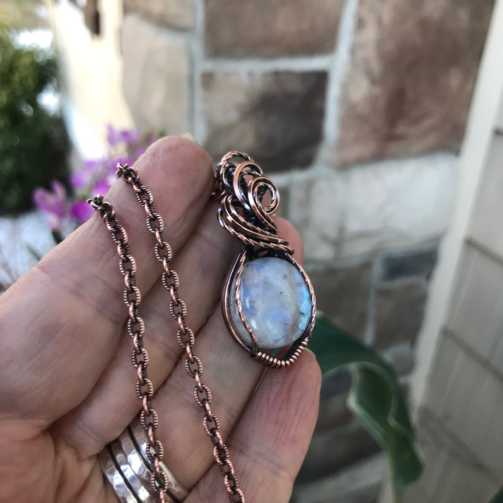 Blue Moonstone Round Copper Necklace