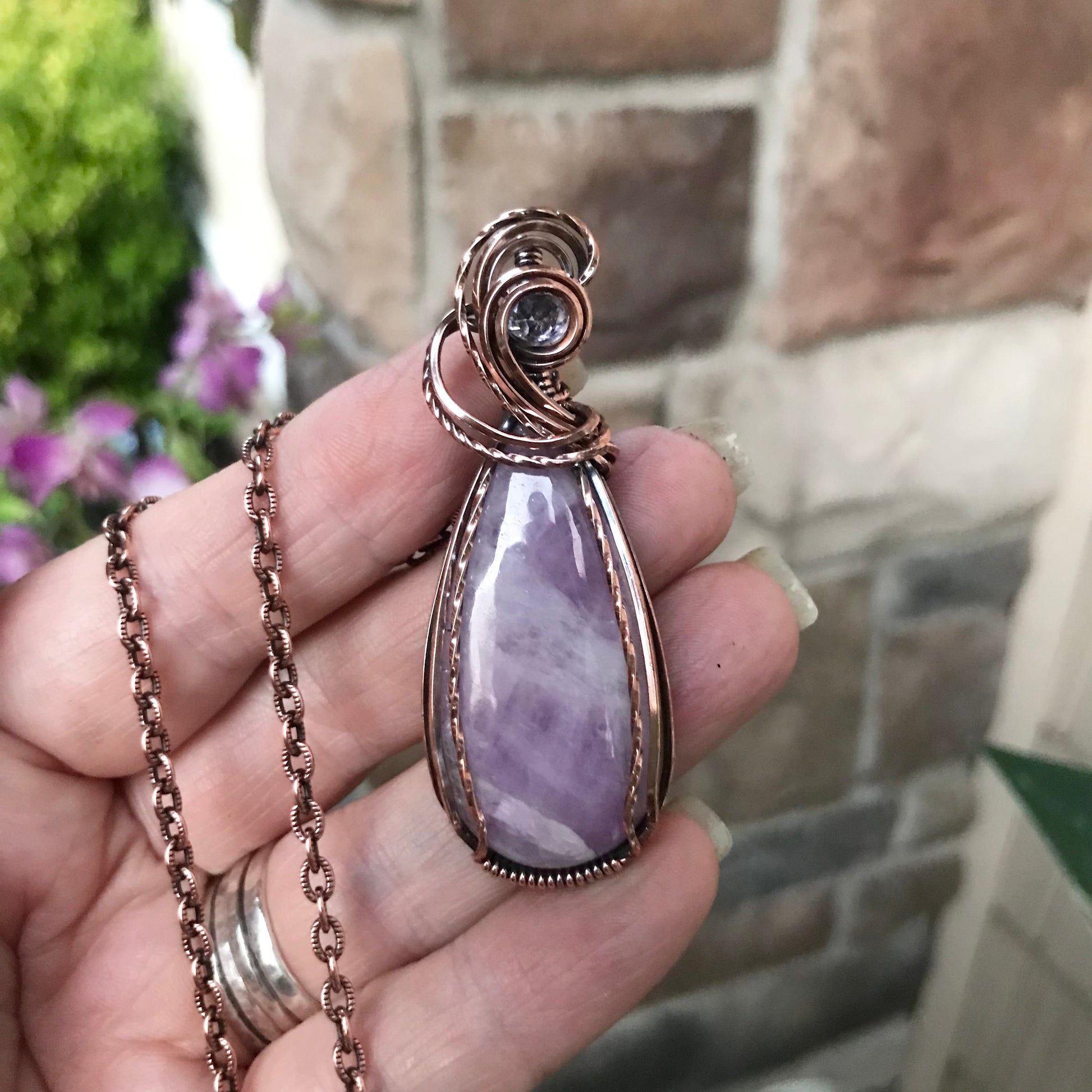 Kunzite & Pink Amethyst Copper Pendant