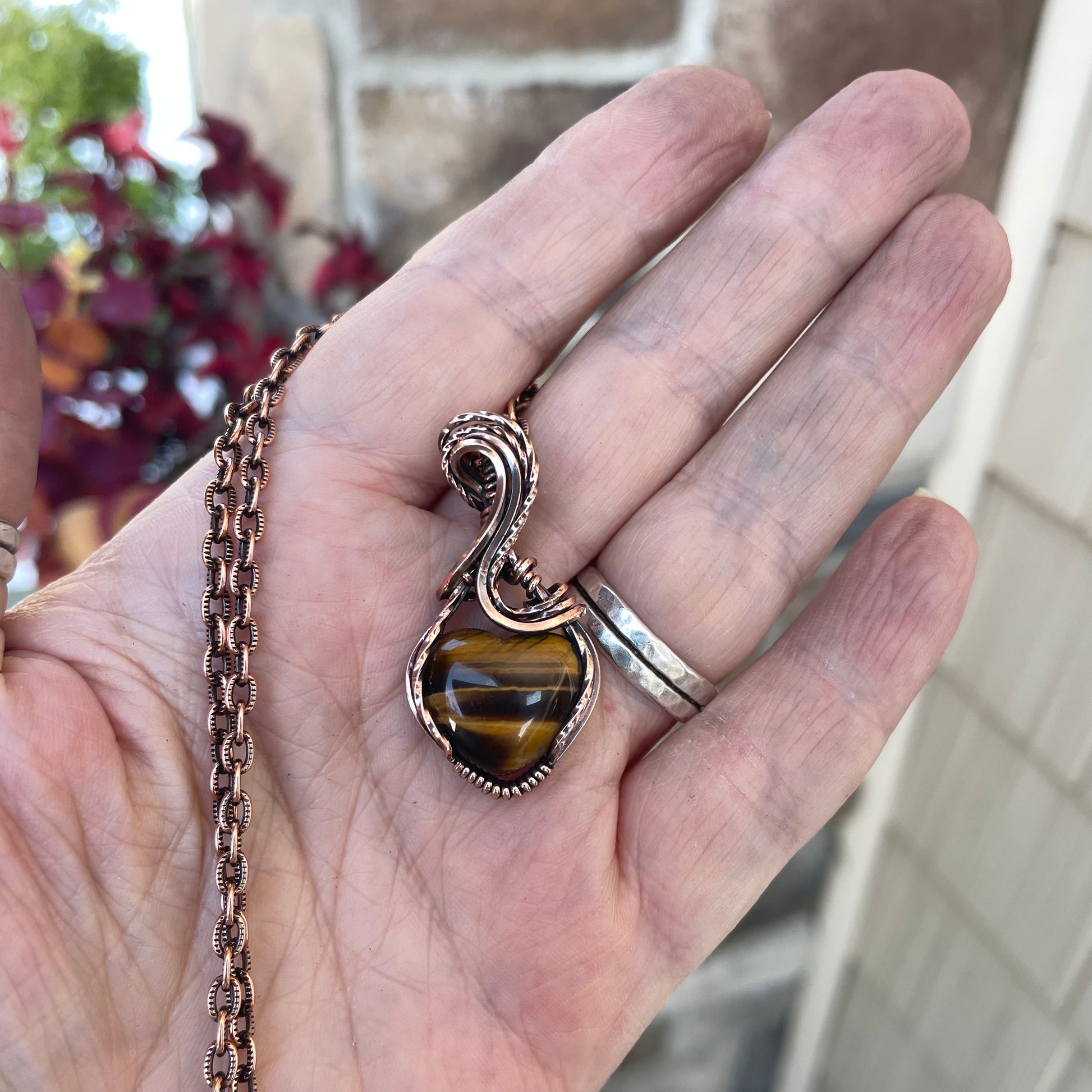 Tiger Eye Copper Heart Necklace
