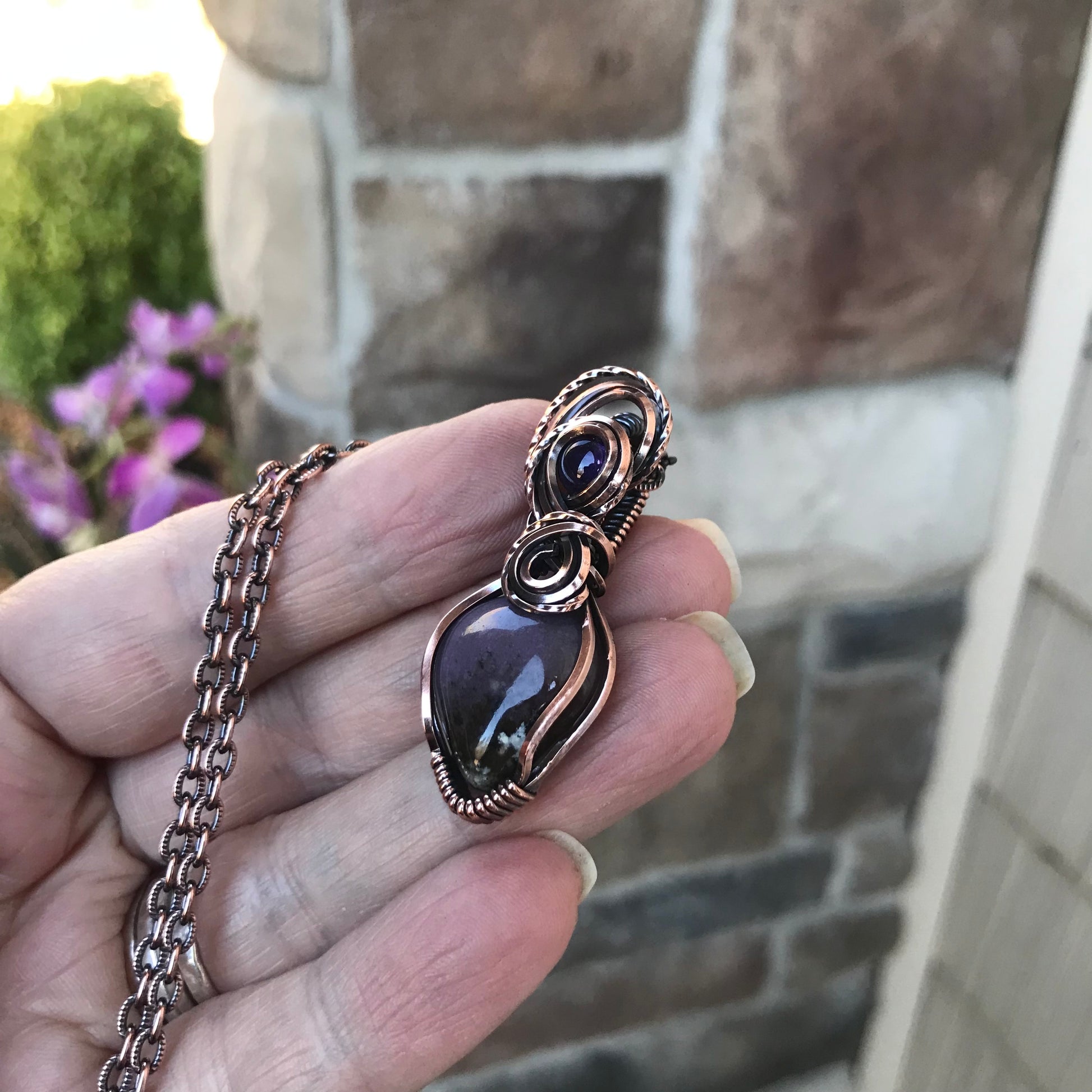 Amethyst Sage Agate Copper Pendant