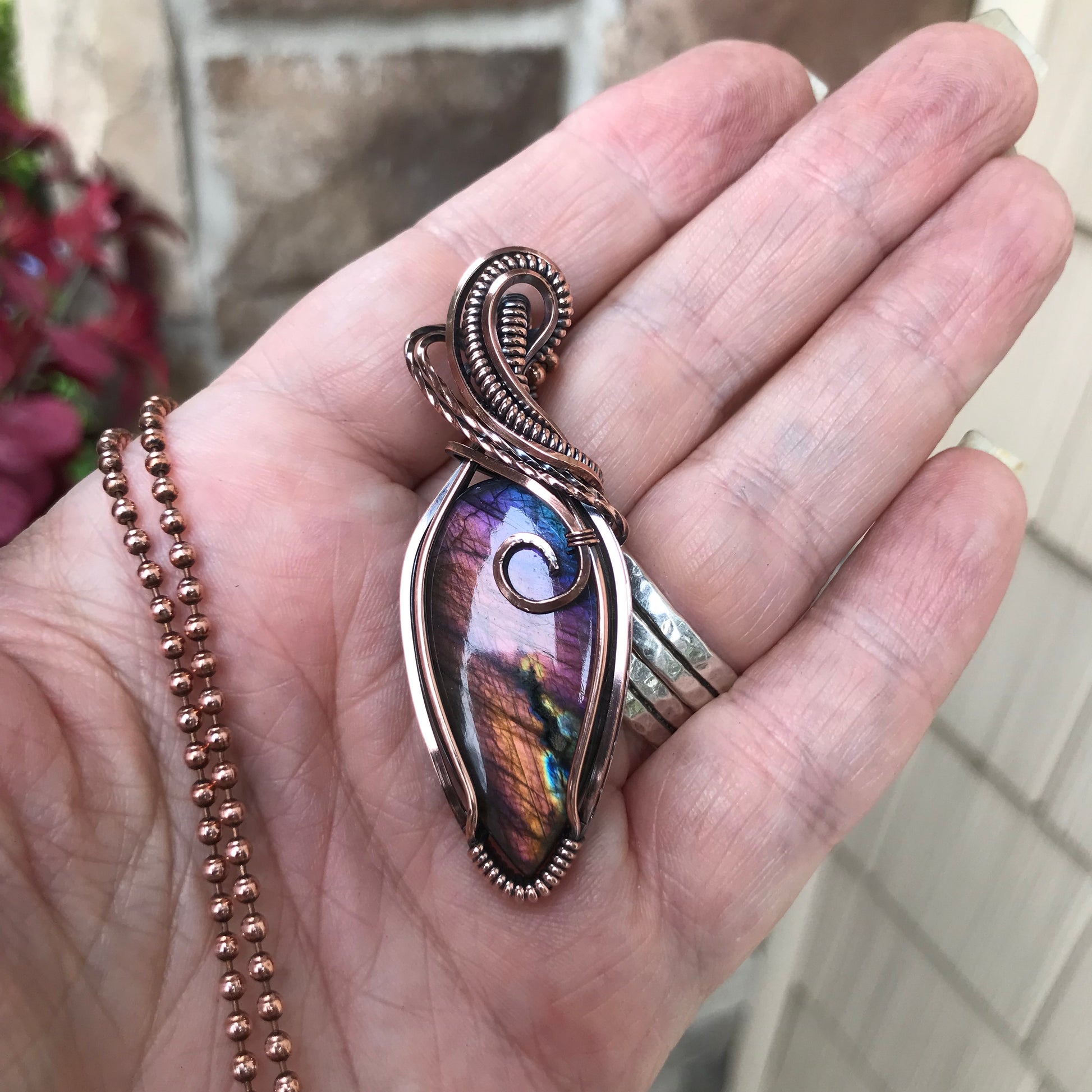 Rainbow Labradorite Copper Pendant