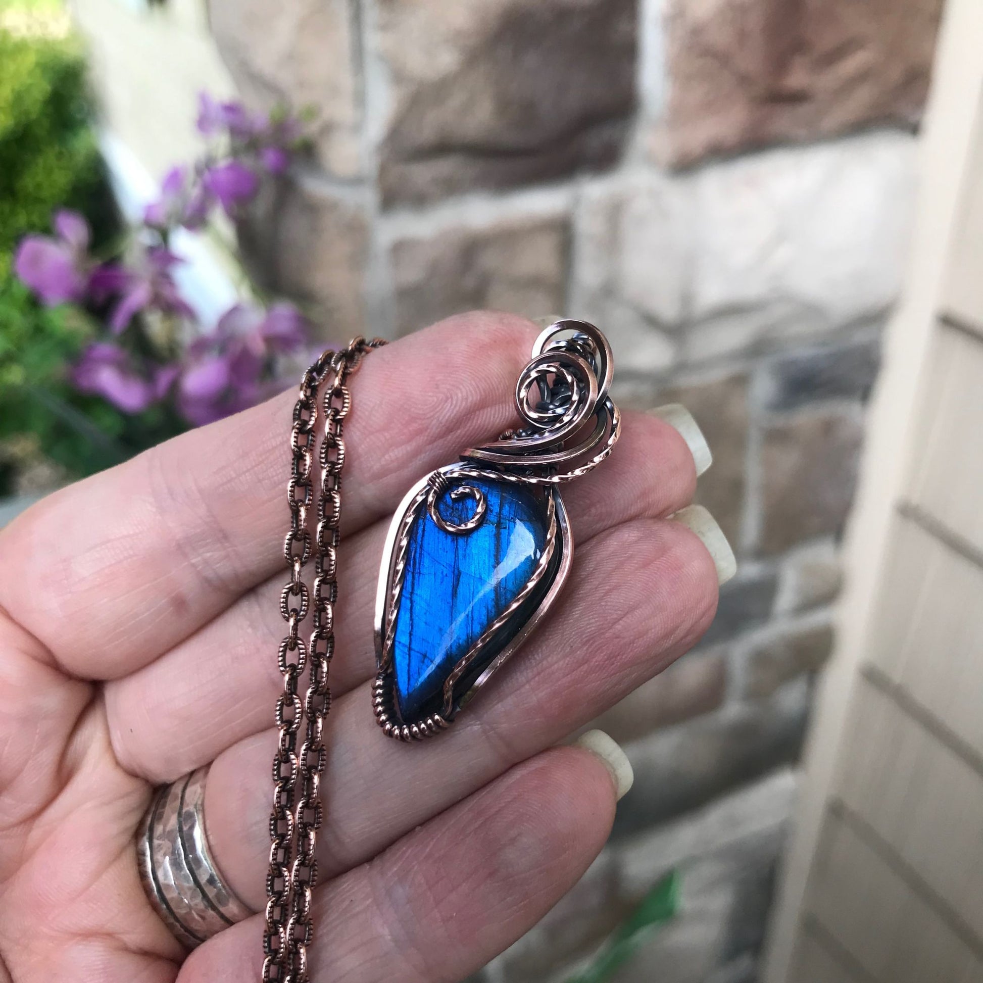 Blue Labradorite Swirly Copper Necklace