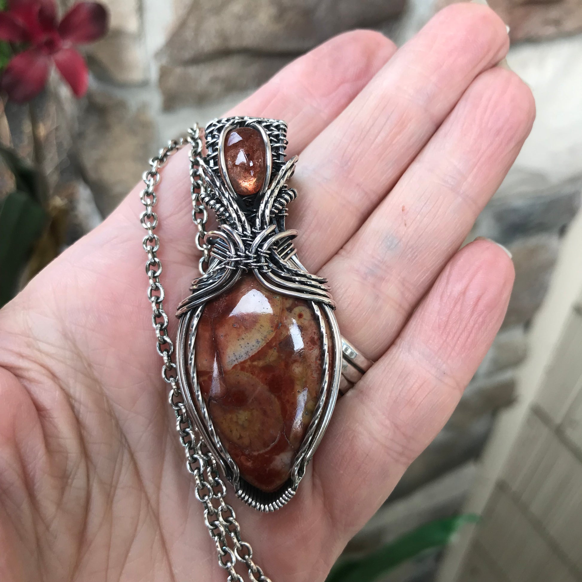 CUSTOM LISTING - Wildeye Jasper & Sunstone Sterling Silver Necklace