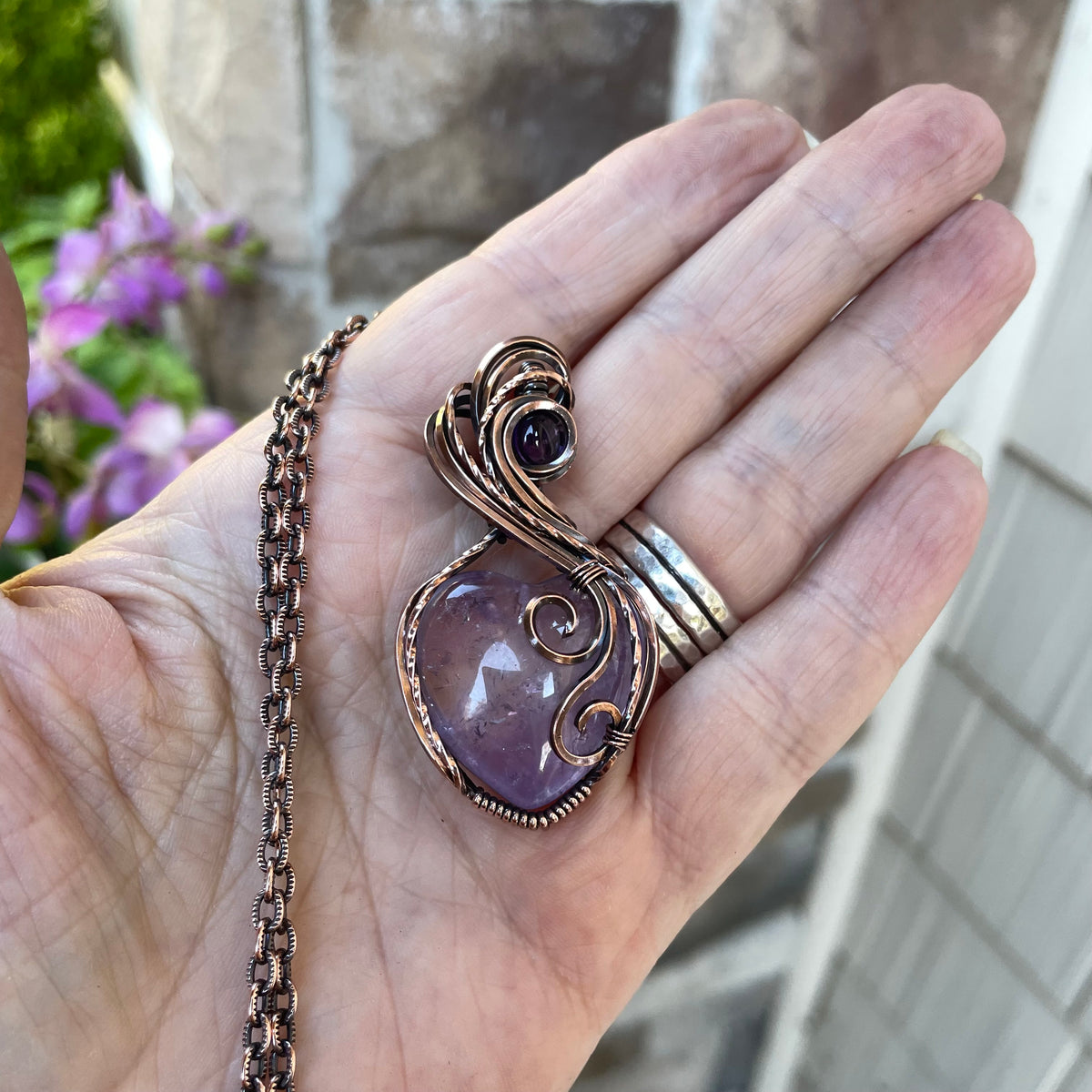 Amethyst Copper Heart Necklace