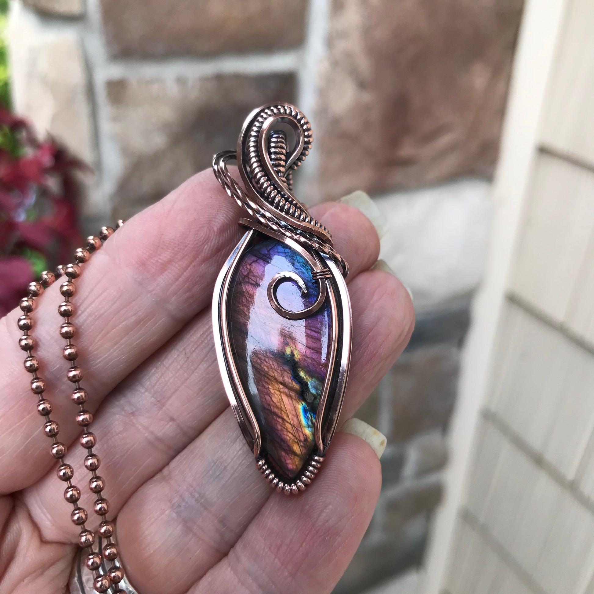 Rainbow Labradorite Copper Pendant