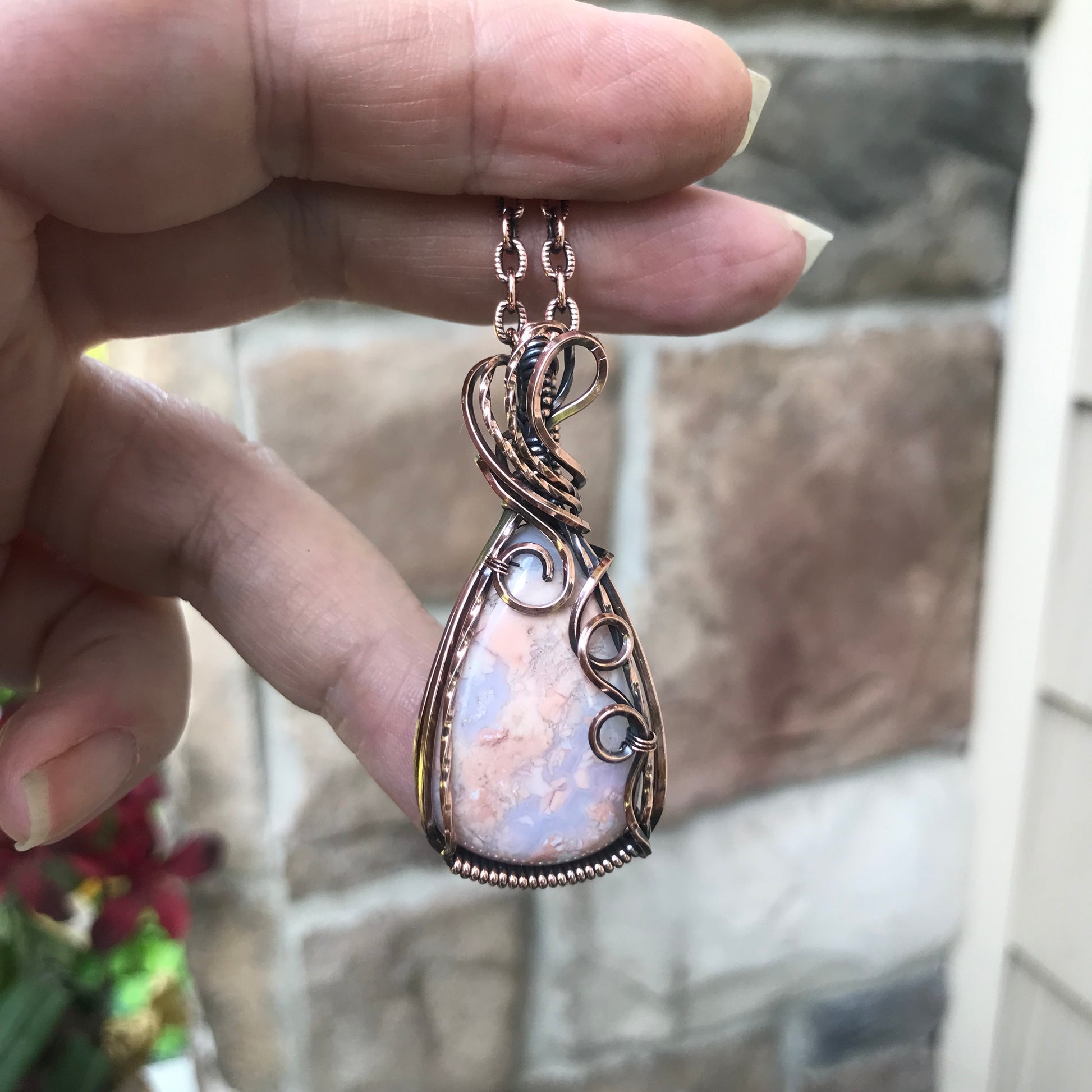 Cotton Candy Agate Copper Pendant