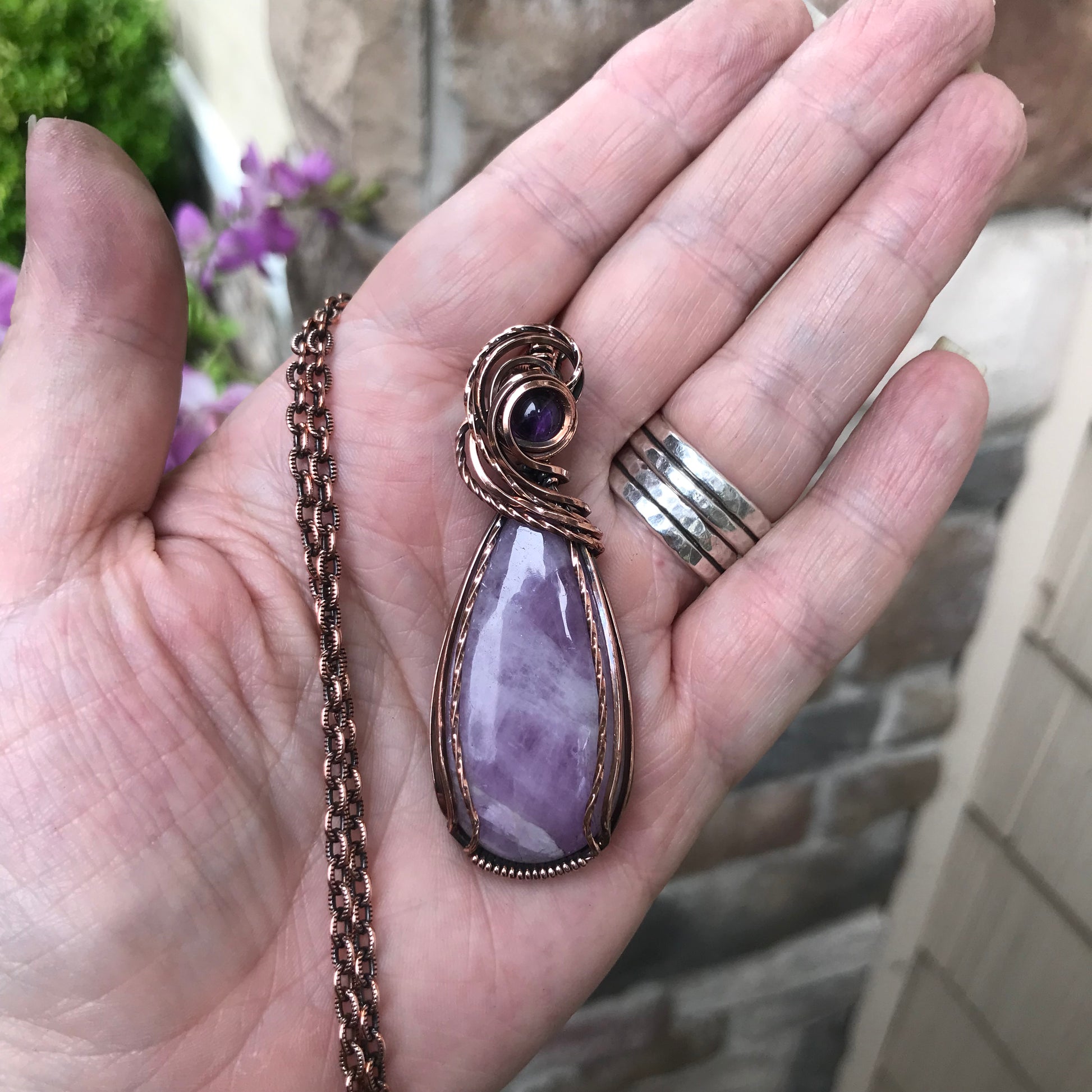Kunzite & Amethyst Copper Pendant