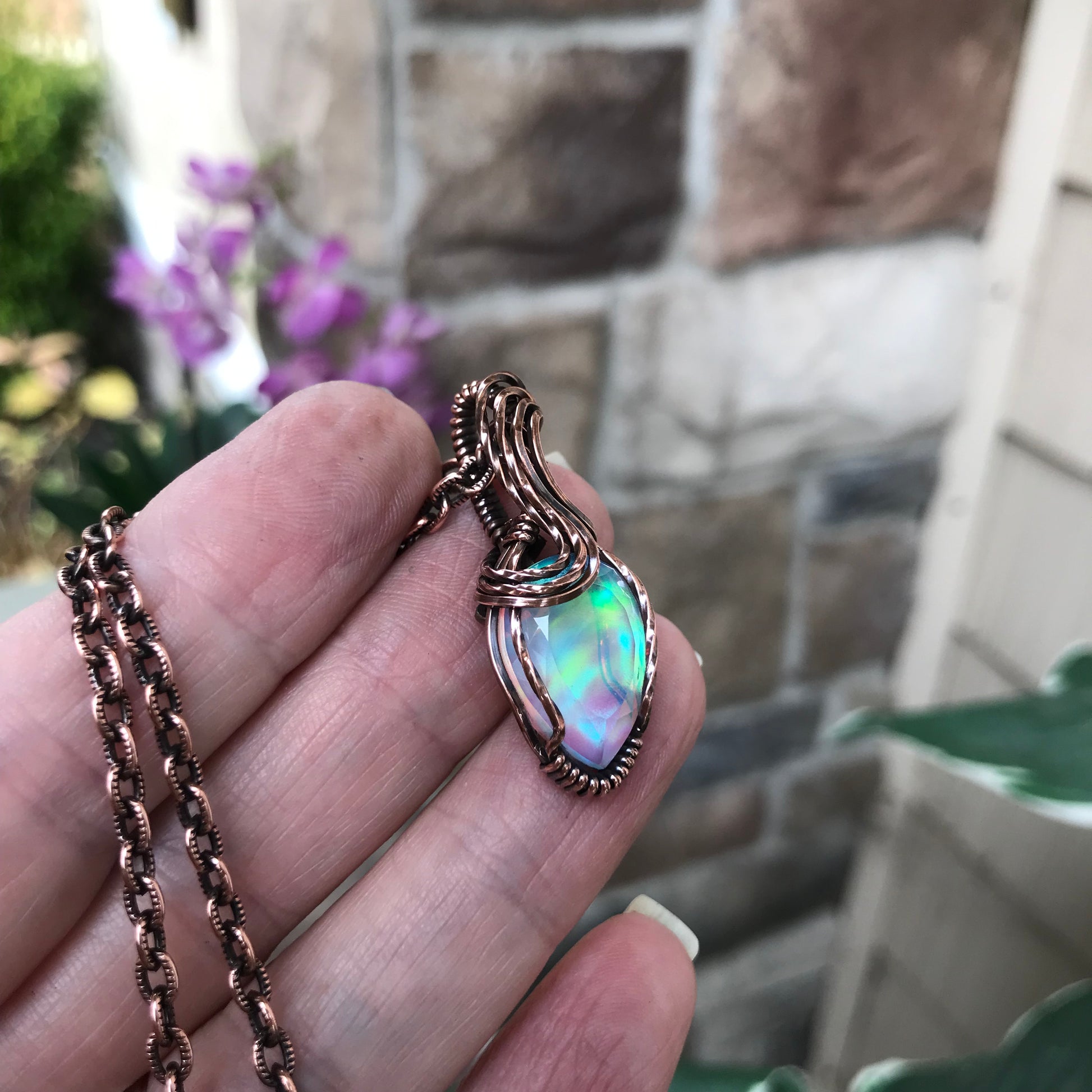 Aurora Opal Mini Copper Necklace