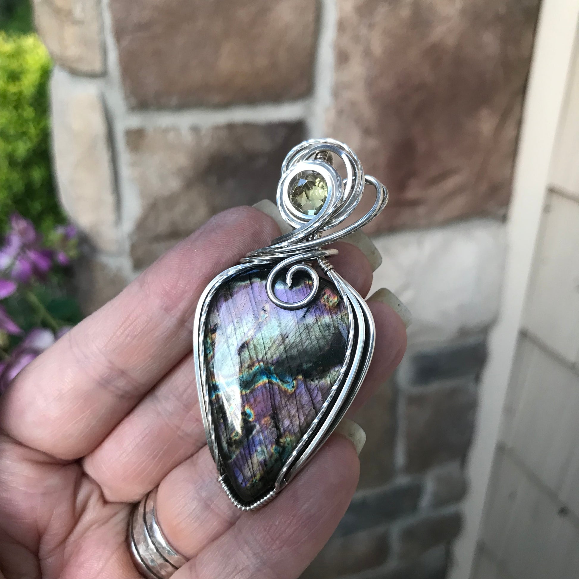 Reserved - Purple Labradorite & Lemon Quartz  Silver Pendant