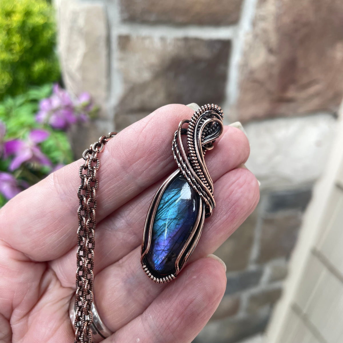 Blue Purple Labradorite Copper Pendant
