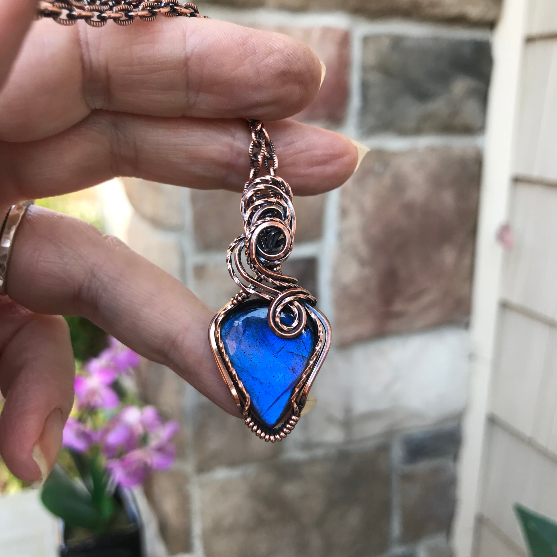 Electric Blue Labradorite Copper Necklace