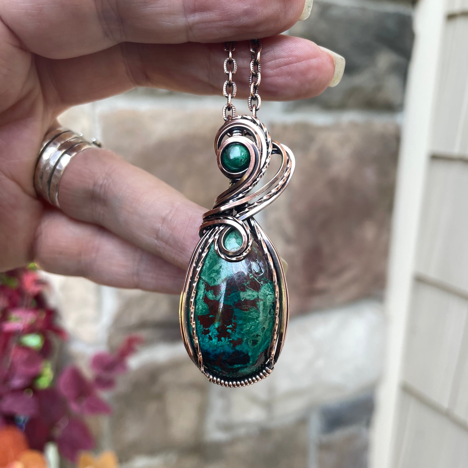 Shattuckite Copper Pendant with Malachite Accent