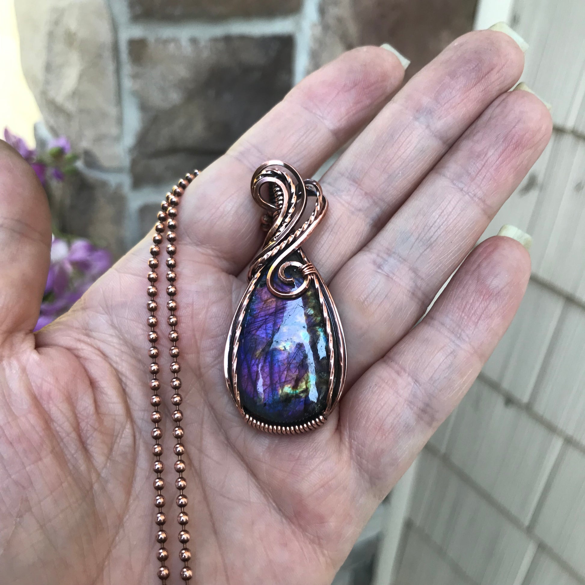 Pink Purple Labradorite Copper Pendant