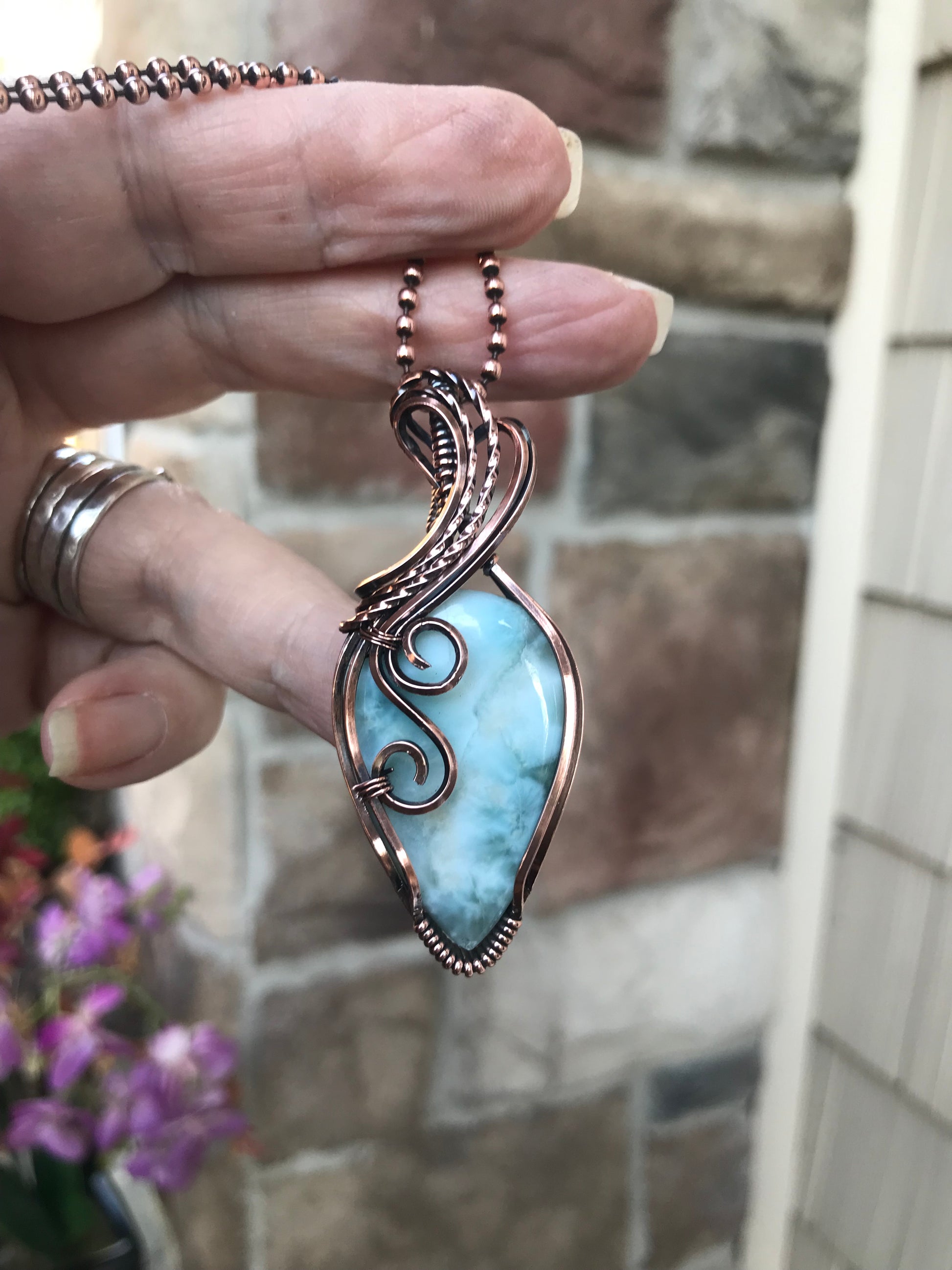 Larimar Copper Swirly Necklace