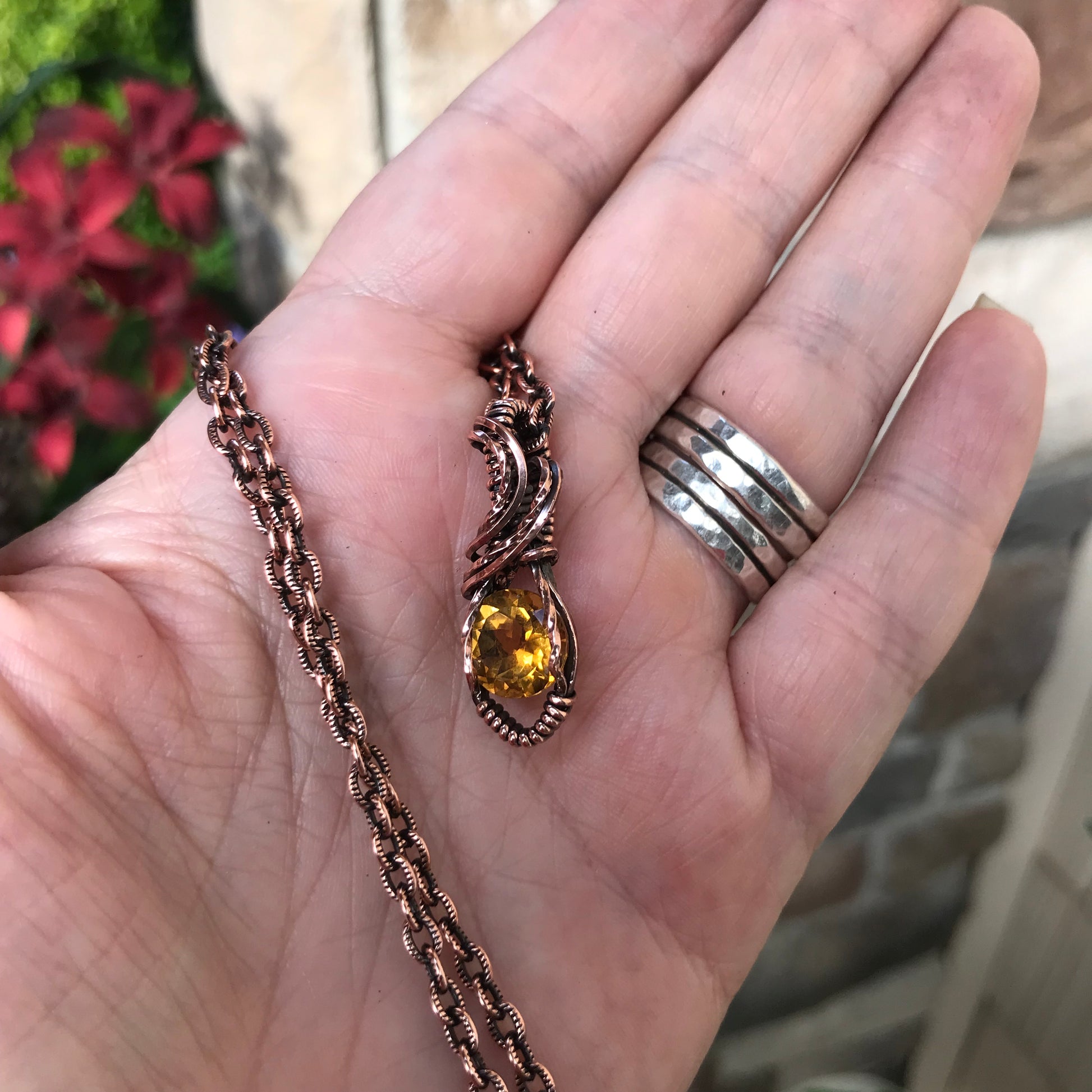 Faceted Citrine Teardrop Copper Pendant