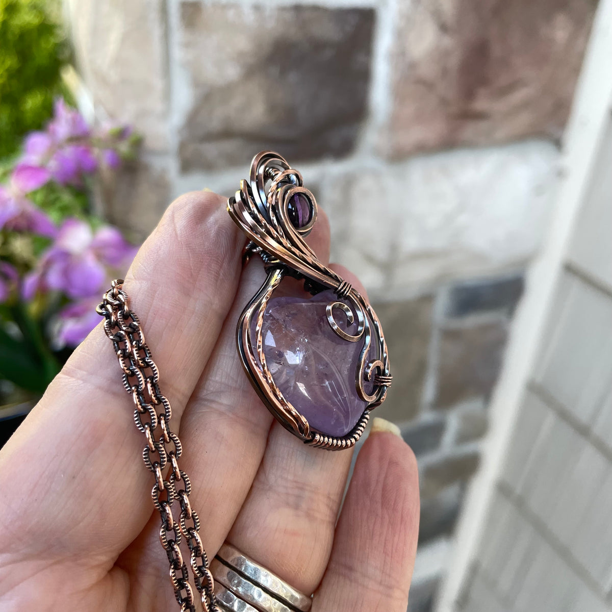 Amethyst Copper Heart Necklace