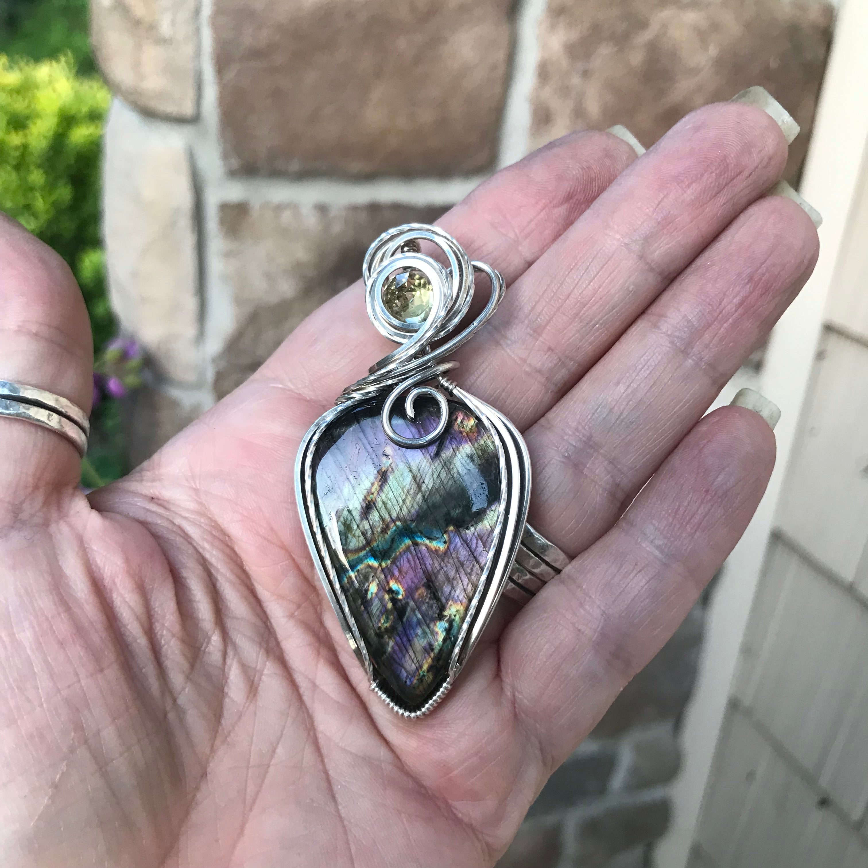Reserved - Purple Labradorite & Lemon Quartz  Silver Pendant