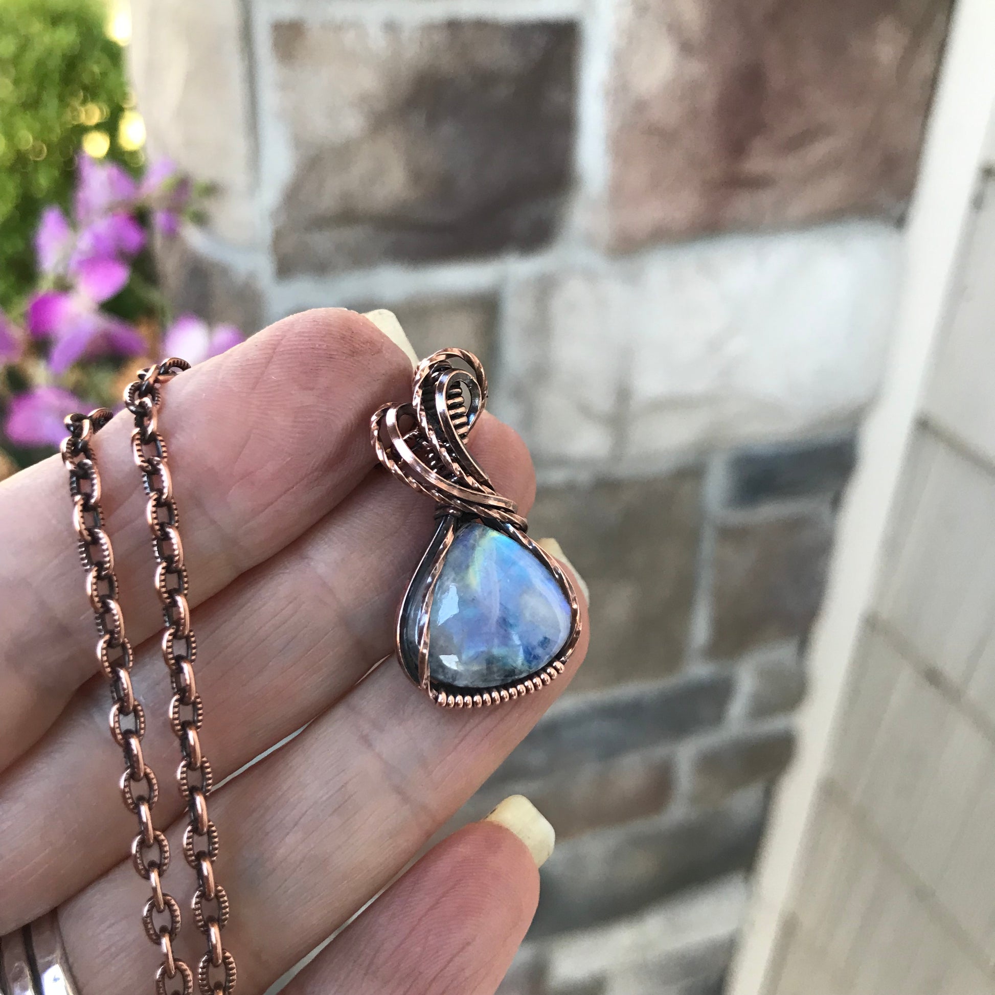 Moonstone Small Teardrop Copper Pendant