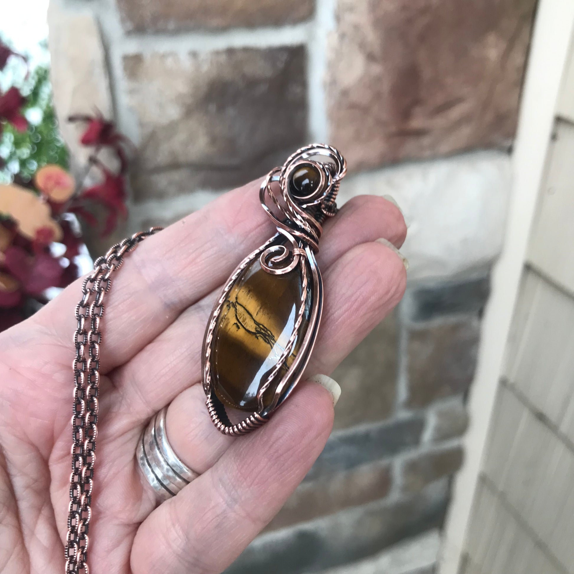 Tiger Eye Oval Copper Pendant