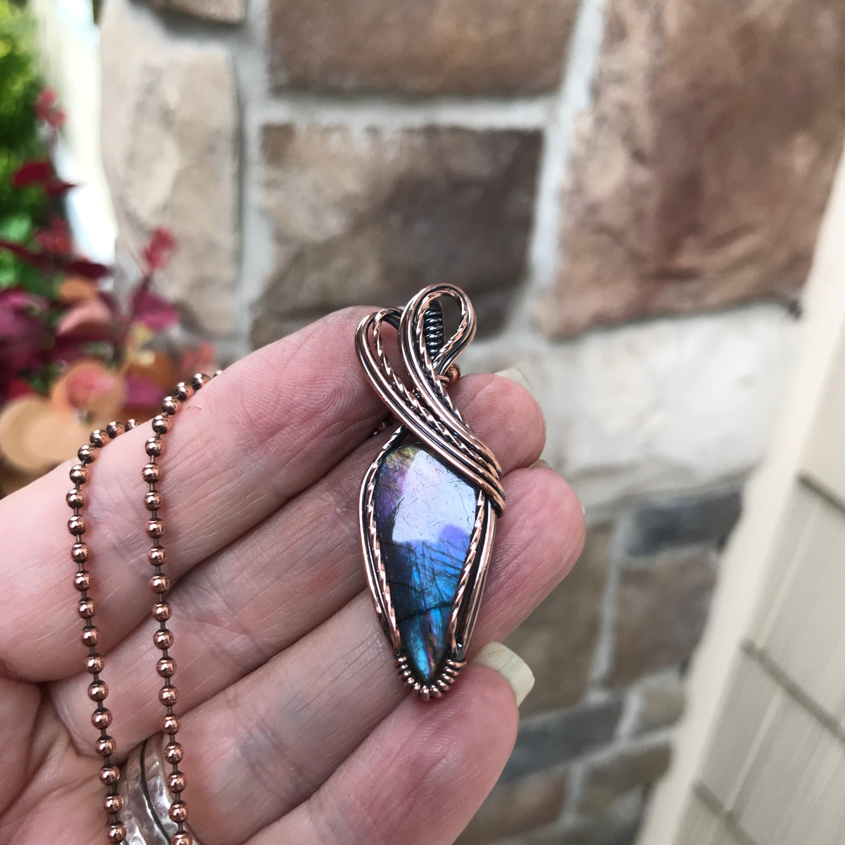 Purple Rainbow Labradorite Copper Pendant