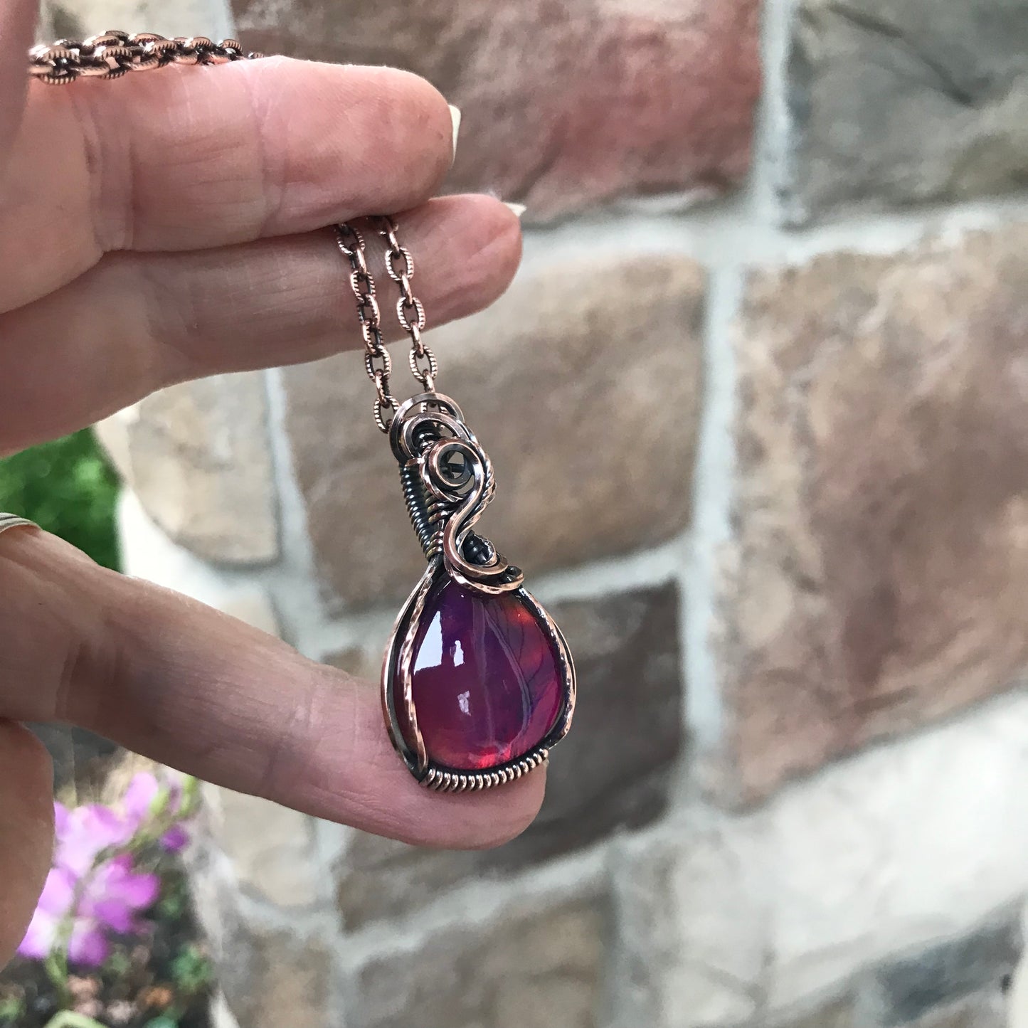 Aurora Opal Magenta Copper Necklace