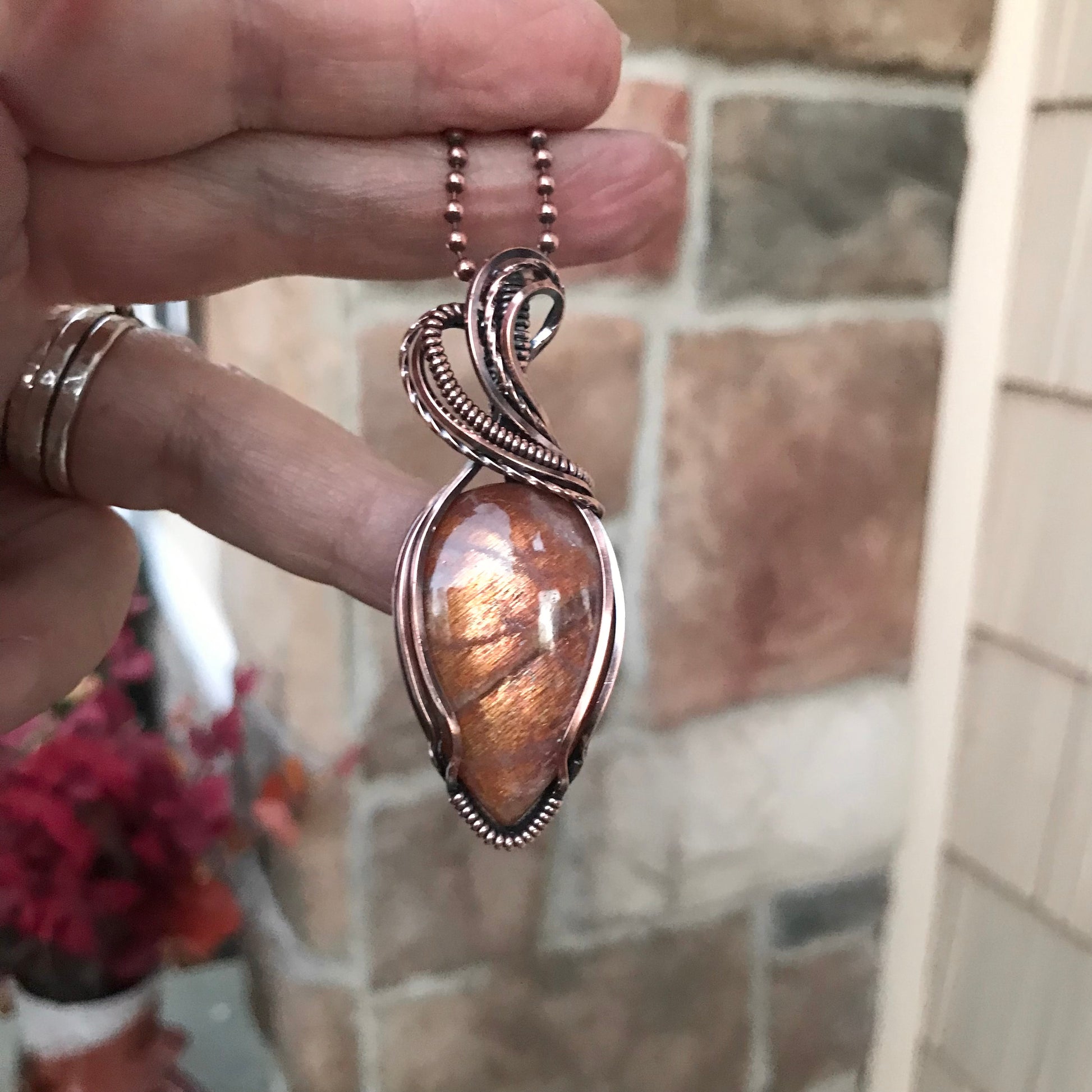 Sunstone Teardrop Copper Necklace
