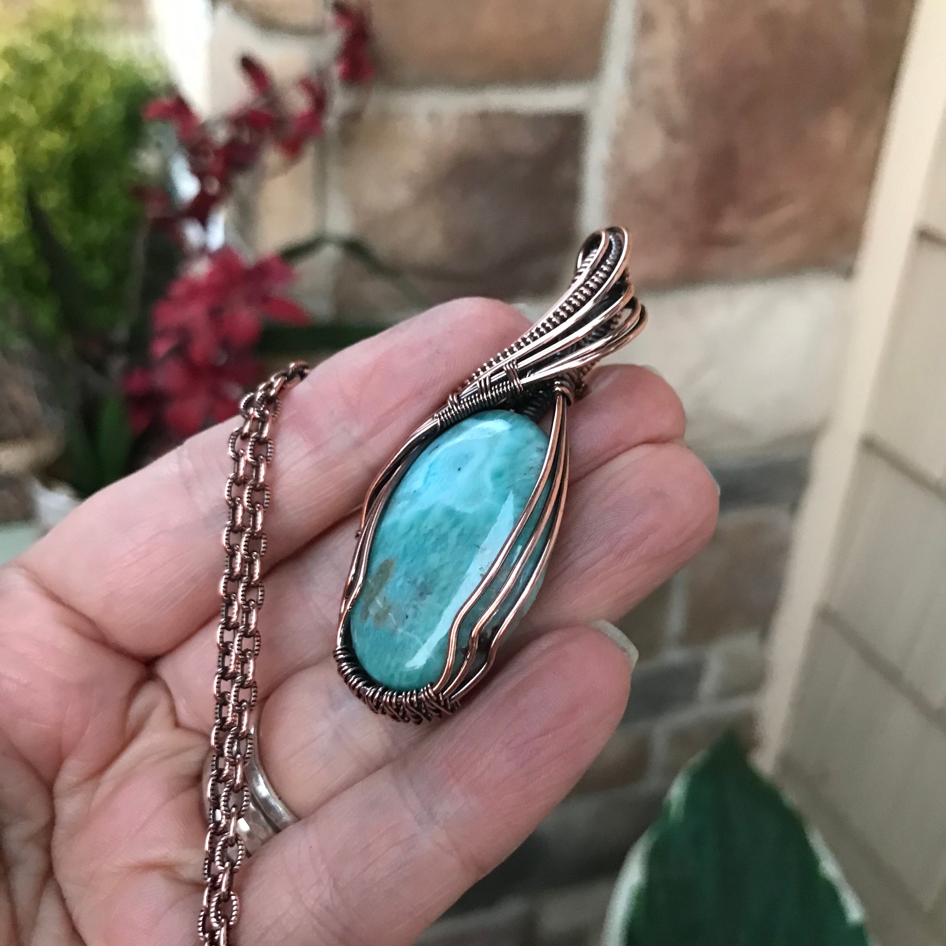 Larimar Oval Copper Pendant