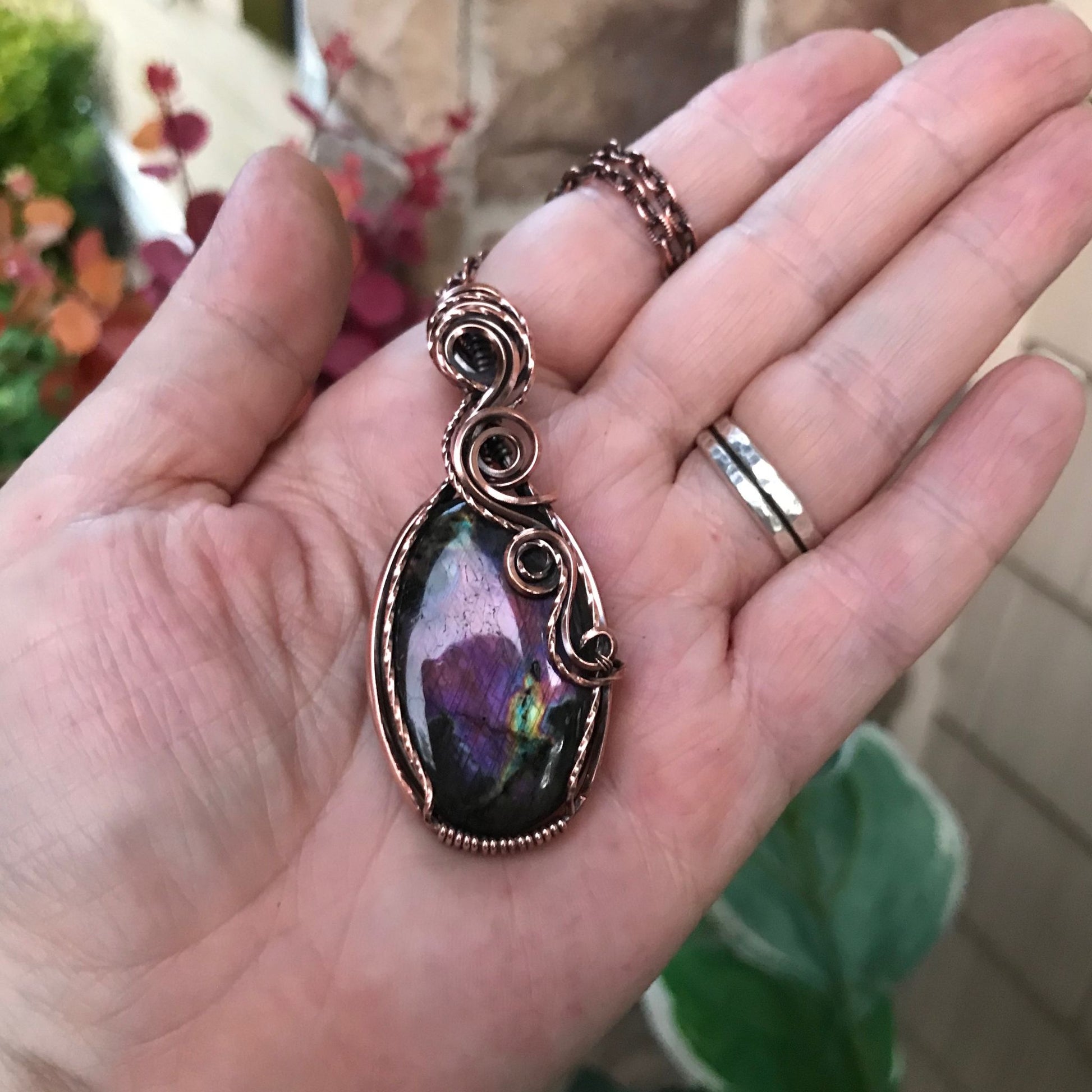 Maroon Purple Labradorite Copper Pendant