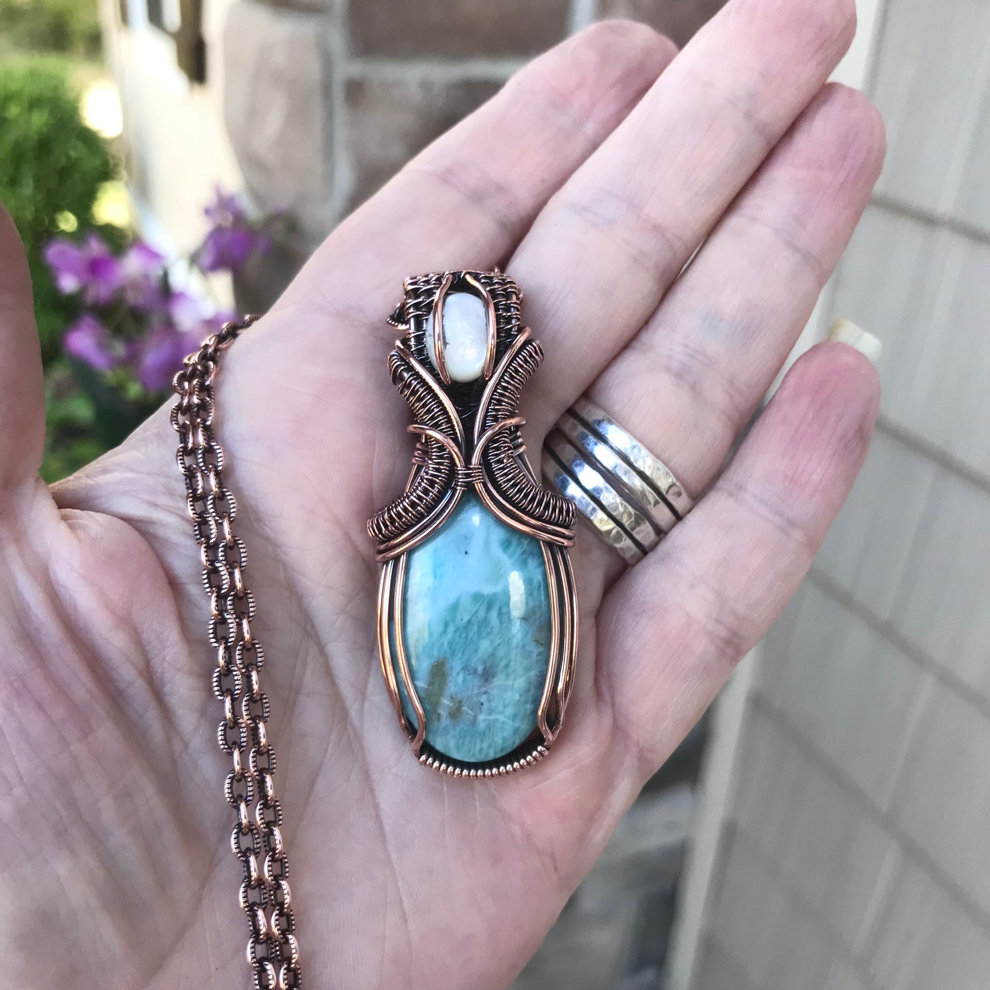 Larimar & Mother of Pearl Copper Pendant