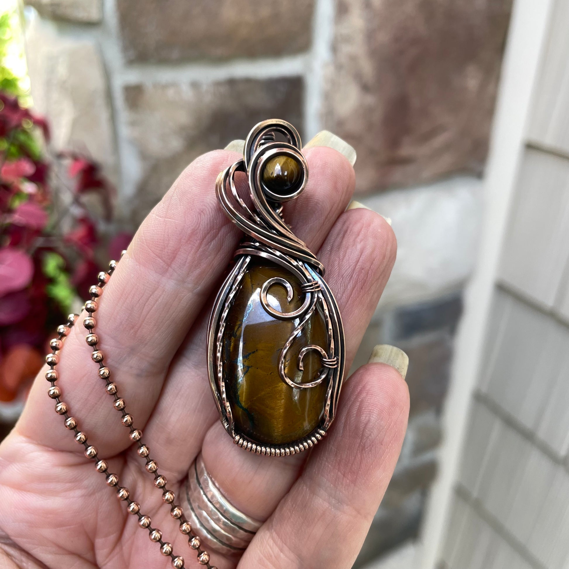 Tiger Eye Oval Copper Pendant