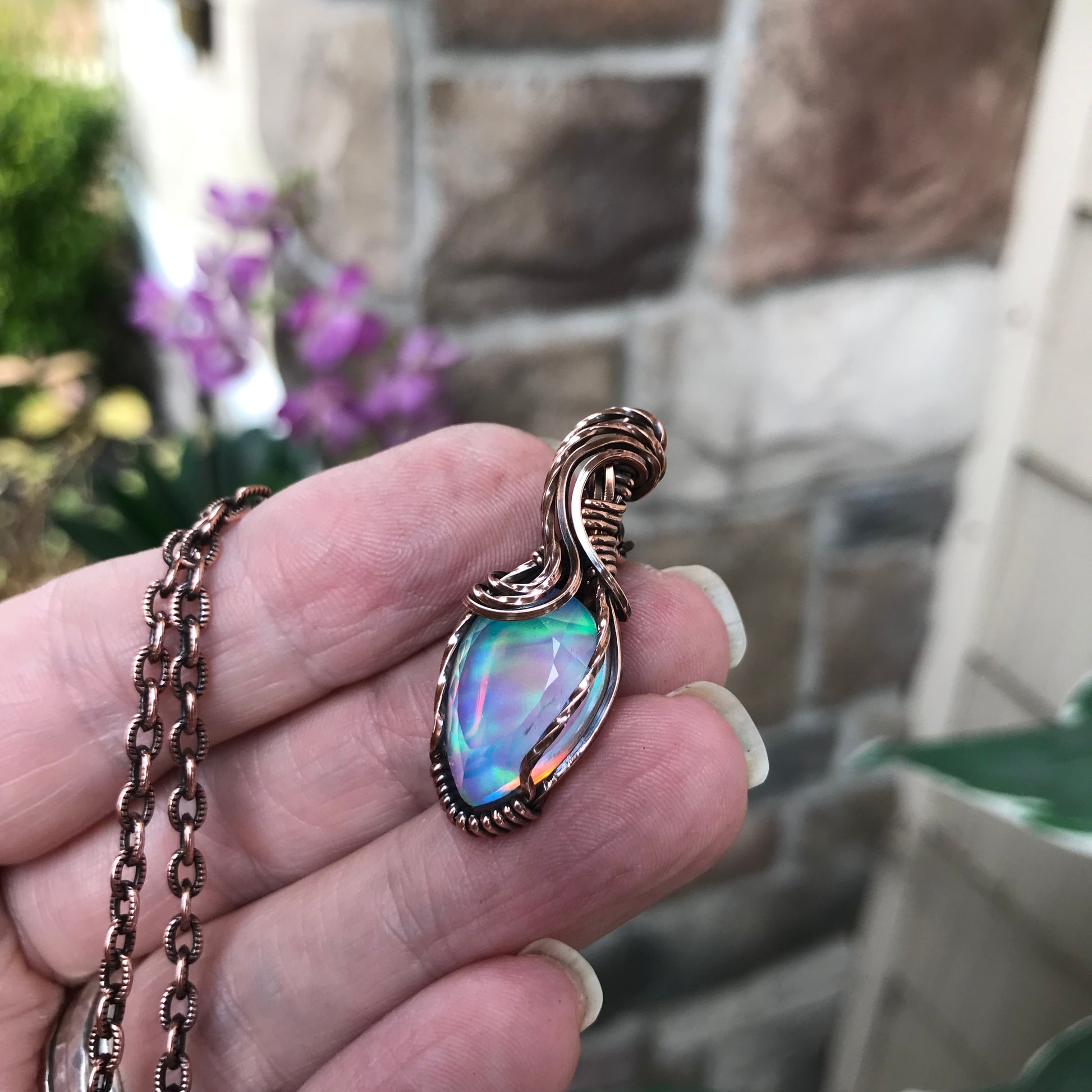 Aurora Opal Mini Copper Necklace