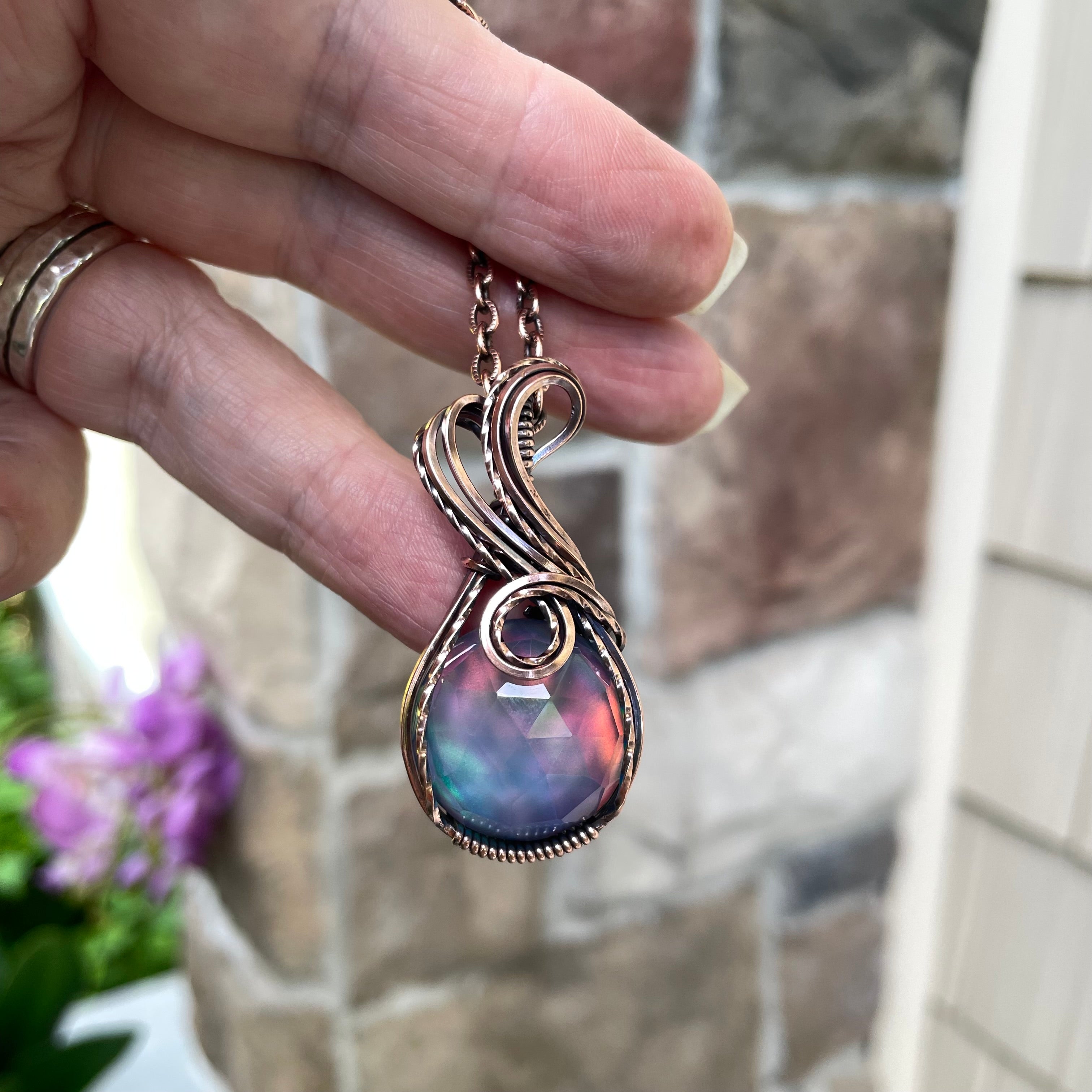 Aurora Opal Blue Green Copper Necklace