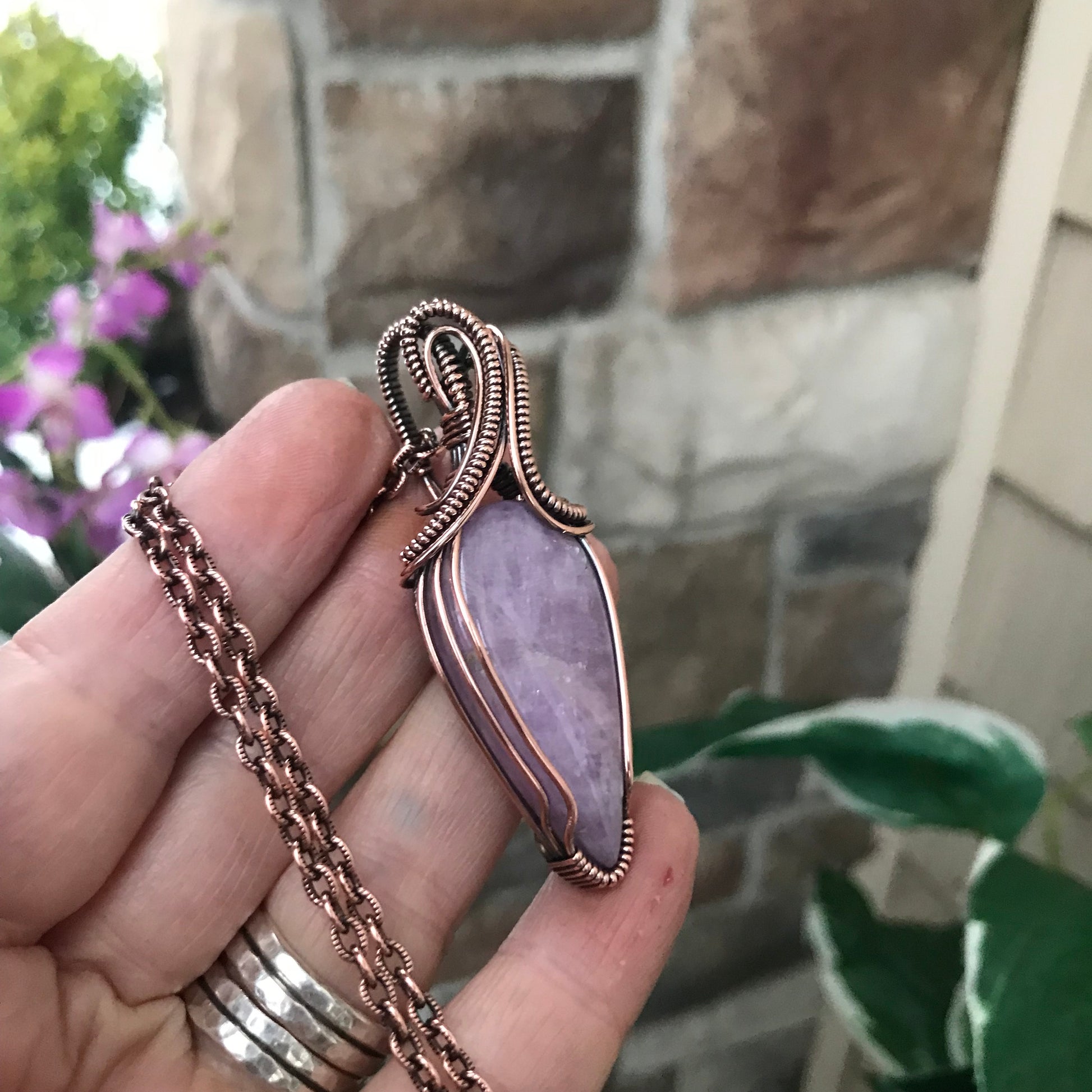 Kunzite Teardrop Copper Pendant