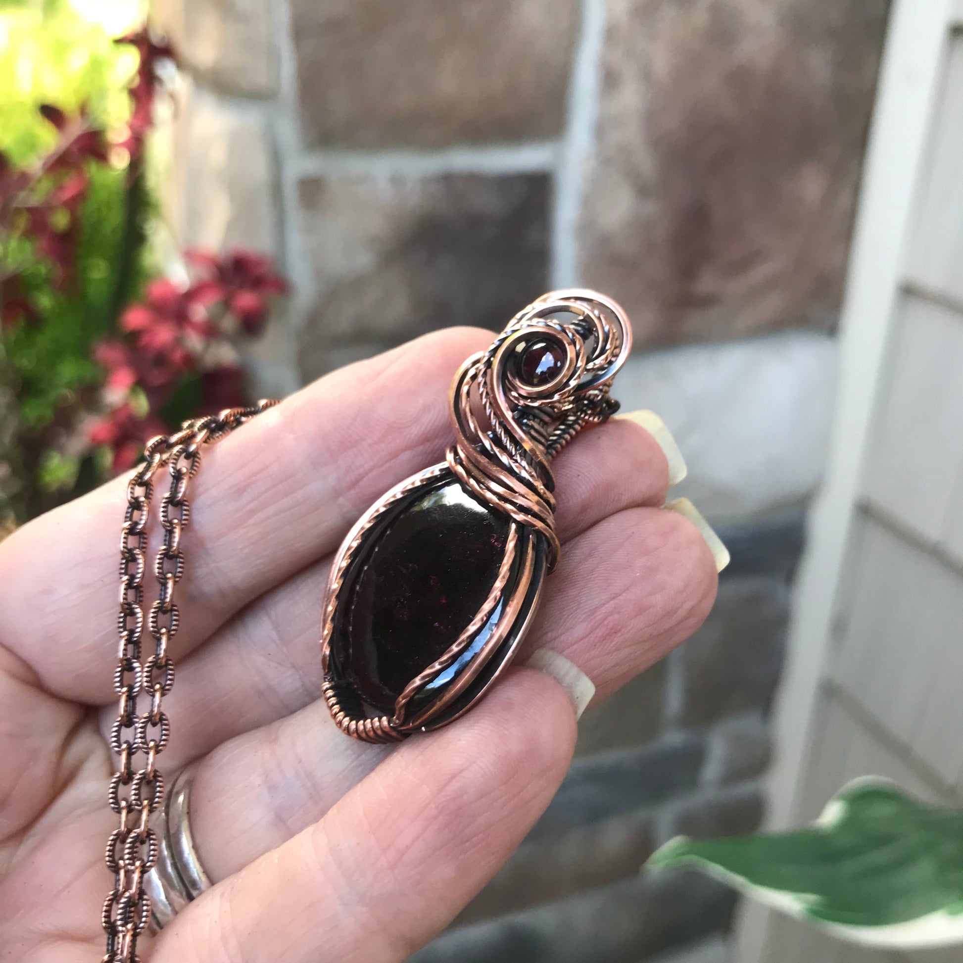 Garnet with Garnet Accent Copper Necklace