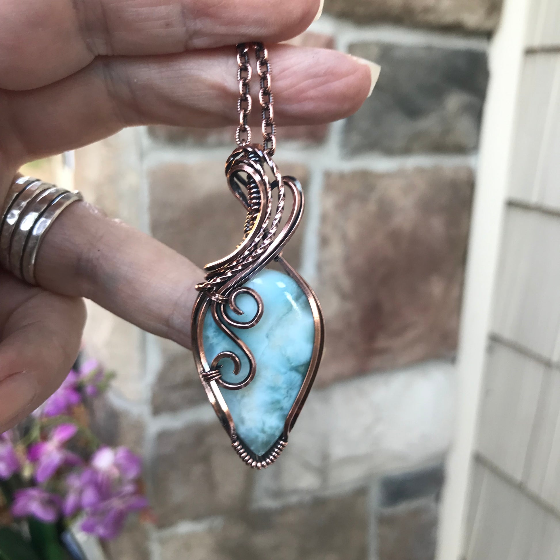 Larimar Copper Swirly Necklace
