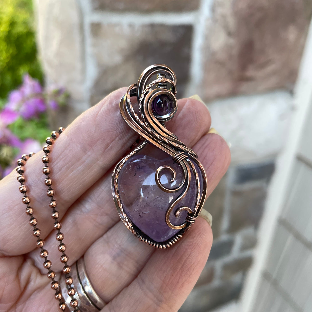 Amethyst Copper Heart Necklace