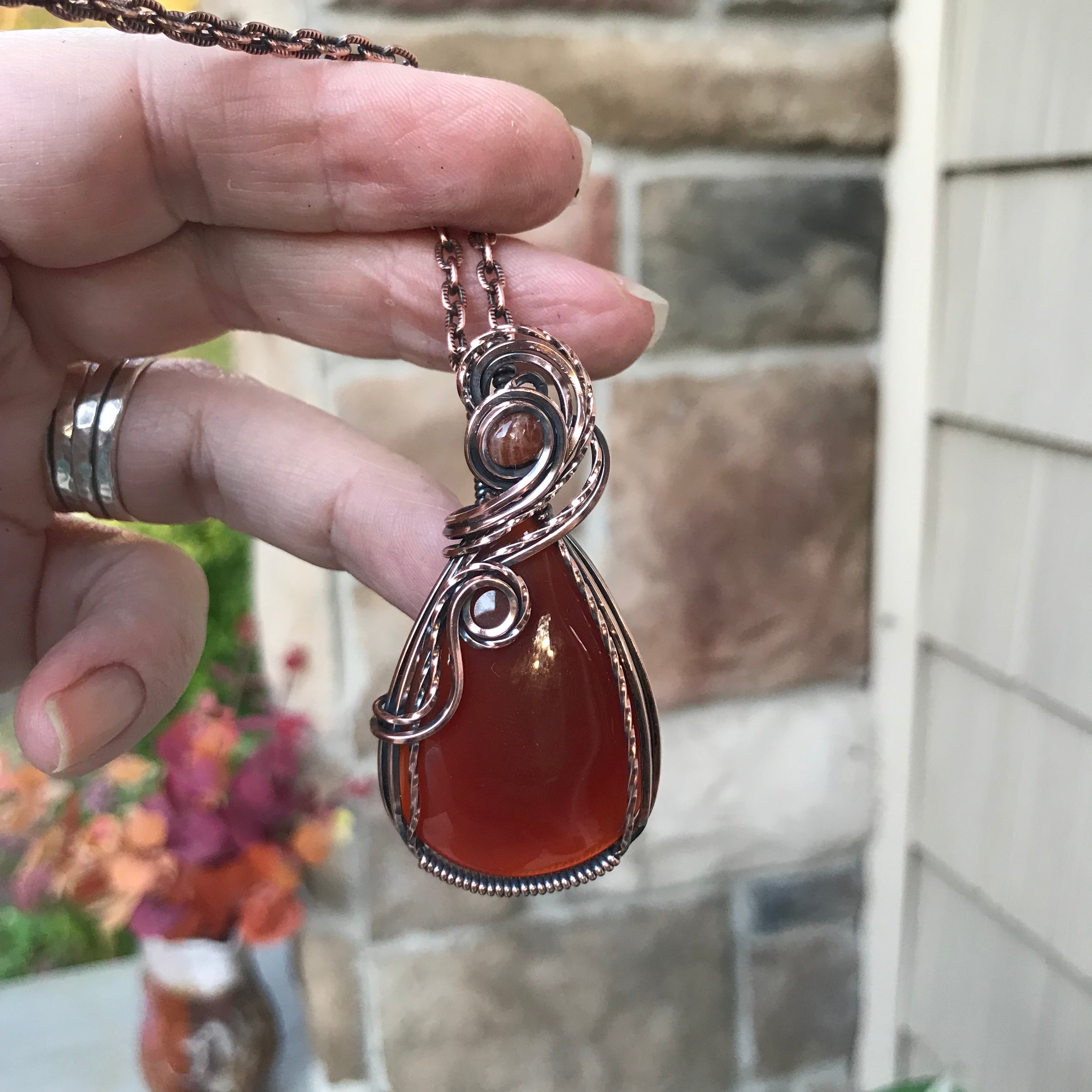 Carnelian & Sunstone Copper Necklace