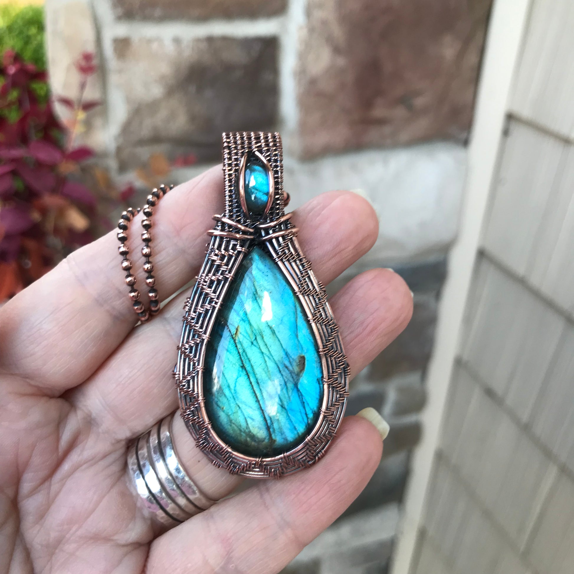 DISCOUNTED - Blue Labradorite Woven Copper Necklace