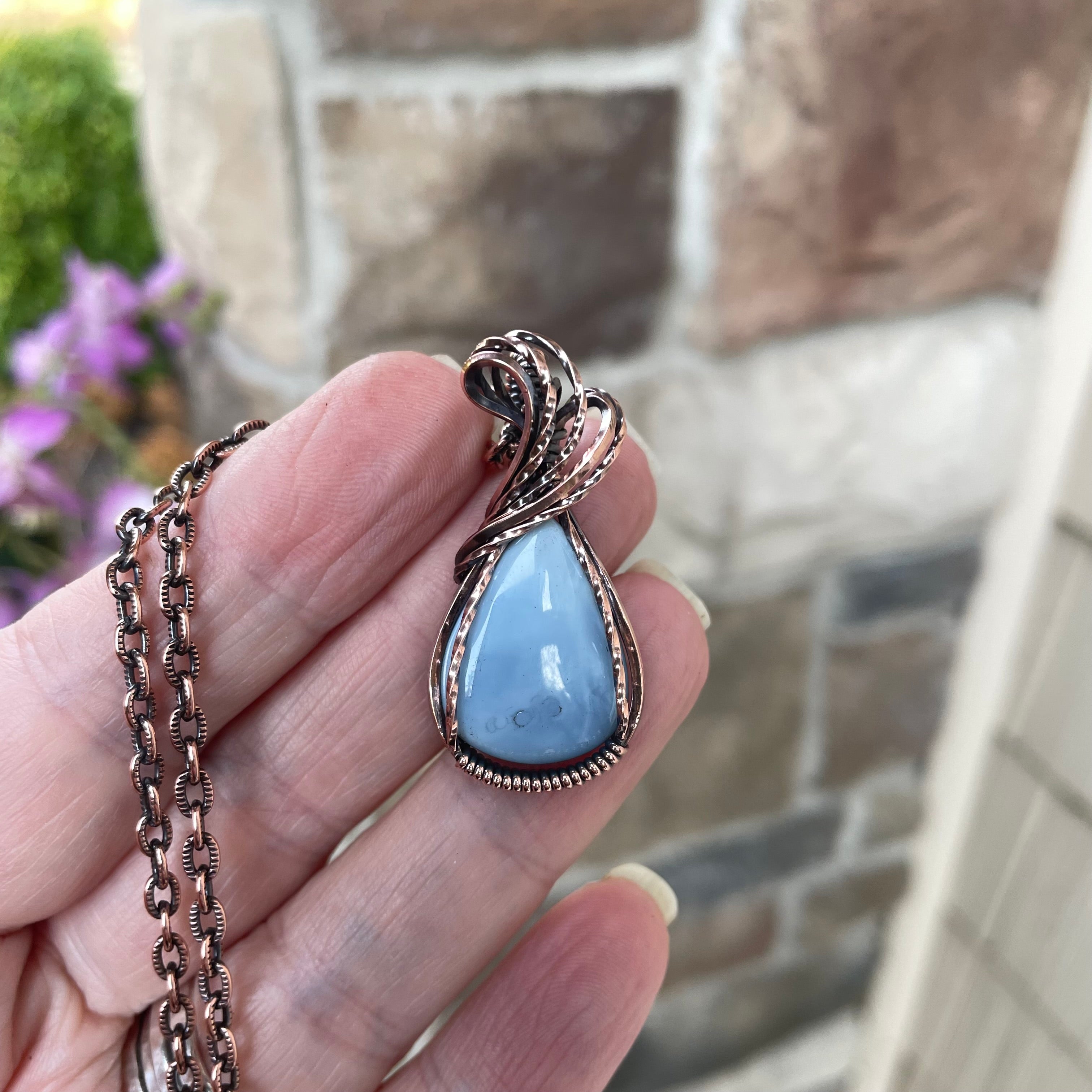 Blue Opal Teardrop Small Copper Necklace