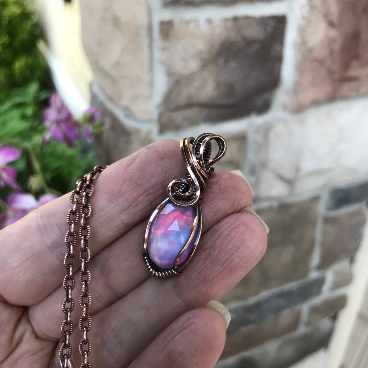 Aurora Opal Oval Copper Pendant