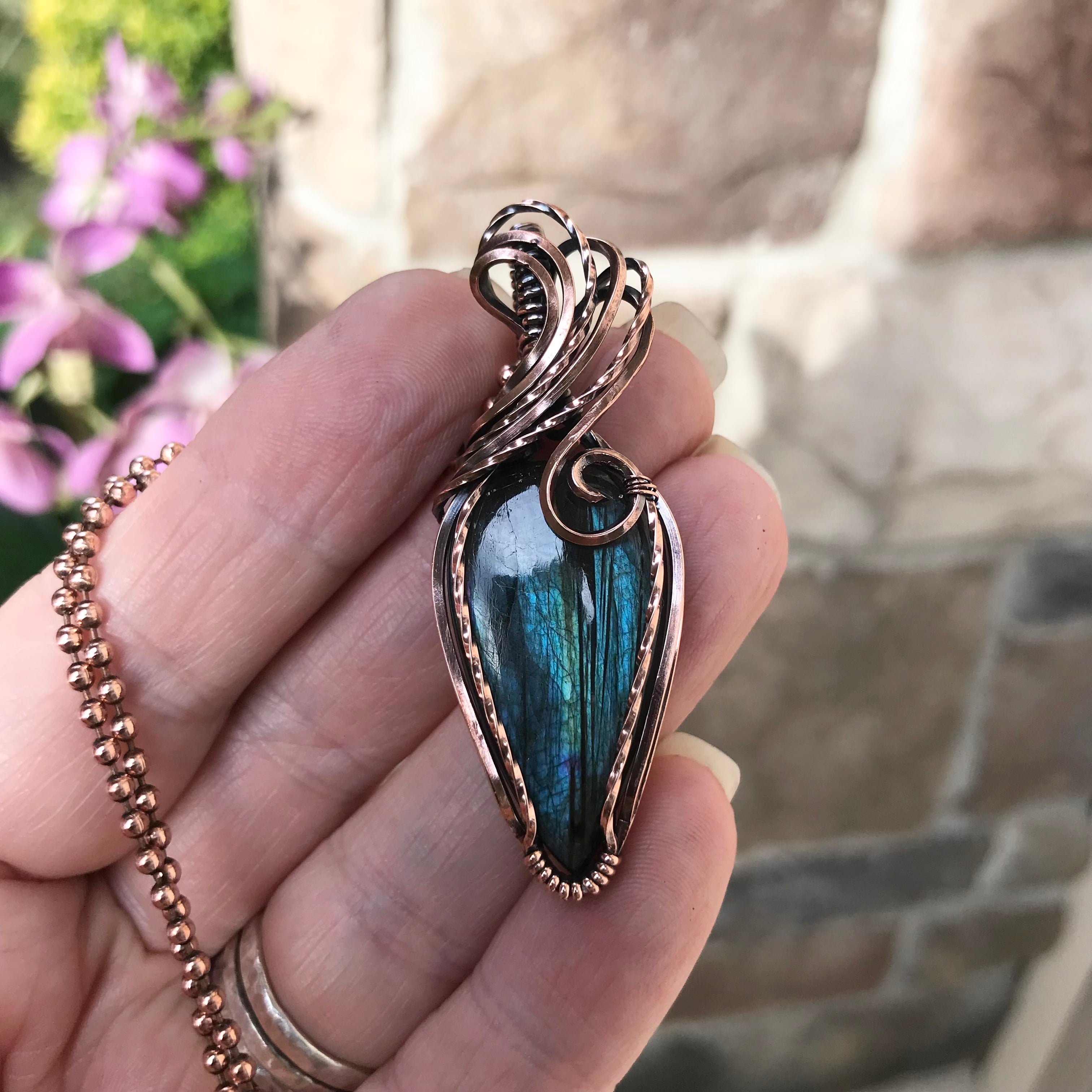 Teal Labradorite Copper Pendant