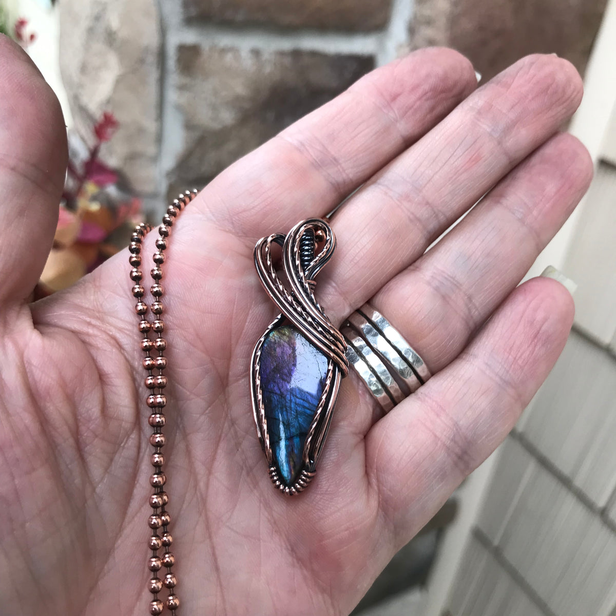 Purple Rainbow Labradorite Copper Pendant