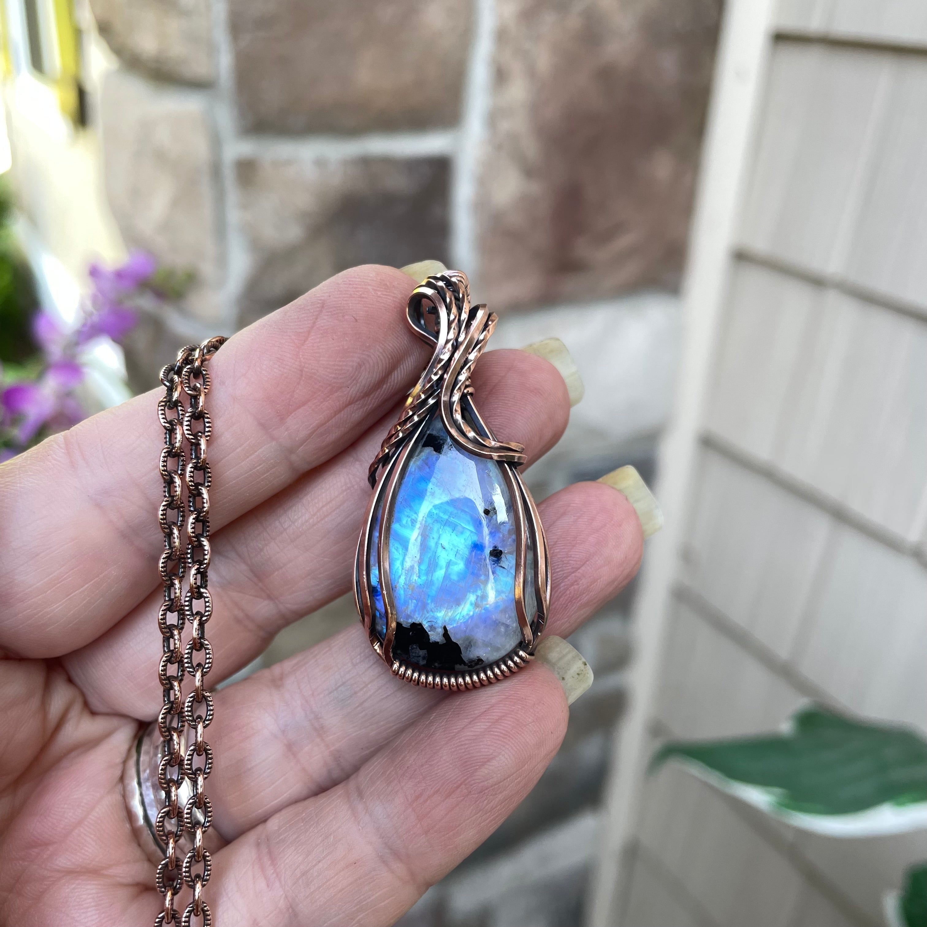 Moonstone with Black Tourmaline Copper Necklace