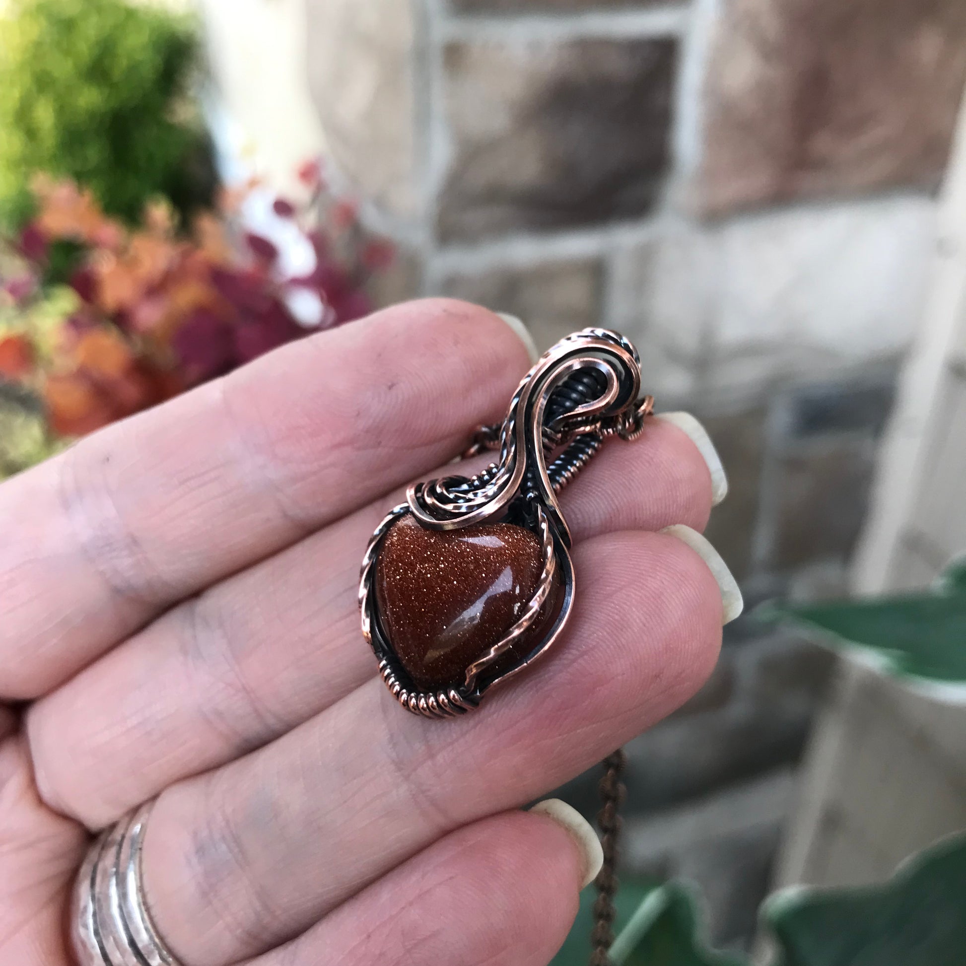 Goldstone Mini Heart Copper Pendant