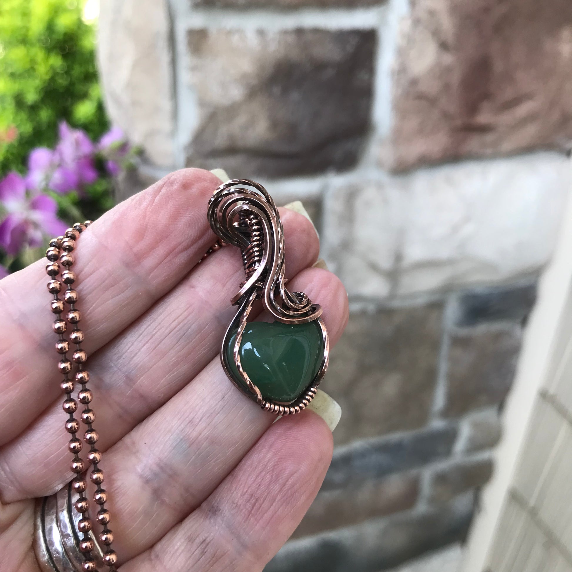 Aventurine Copper Heart Pendant