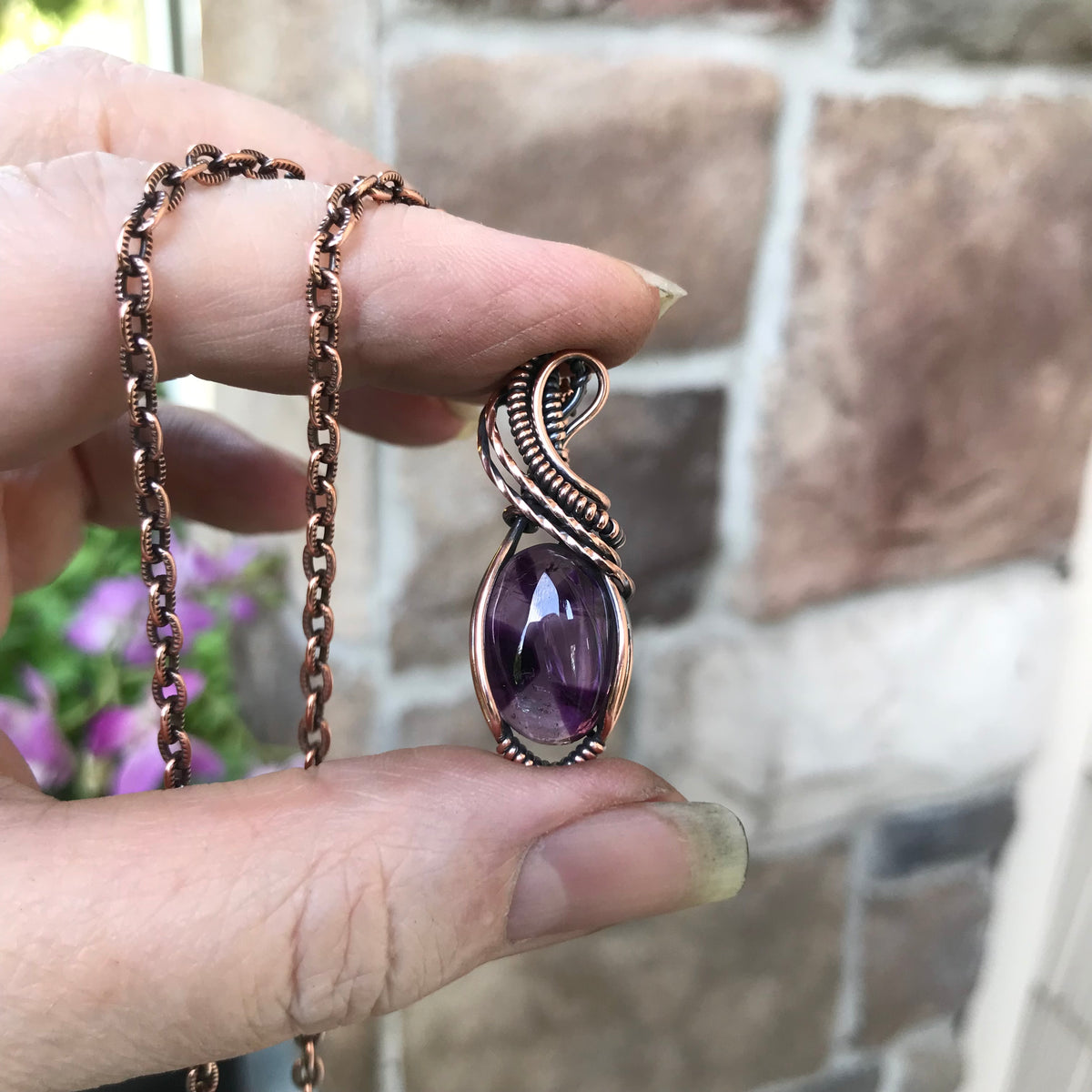 Amethyst Small Oval Copper Necklace