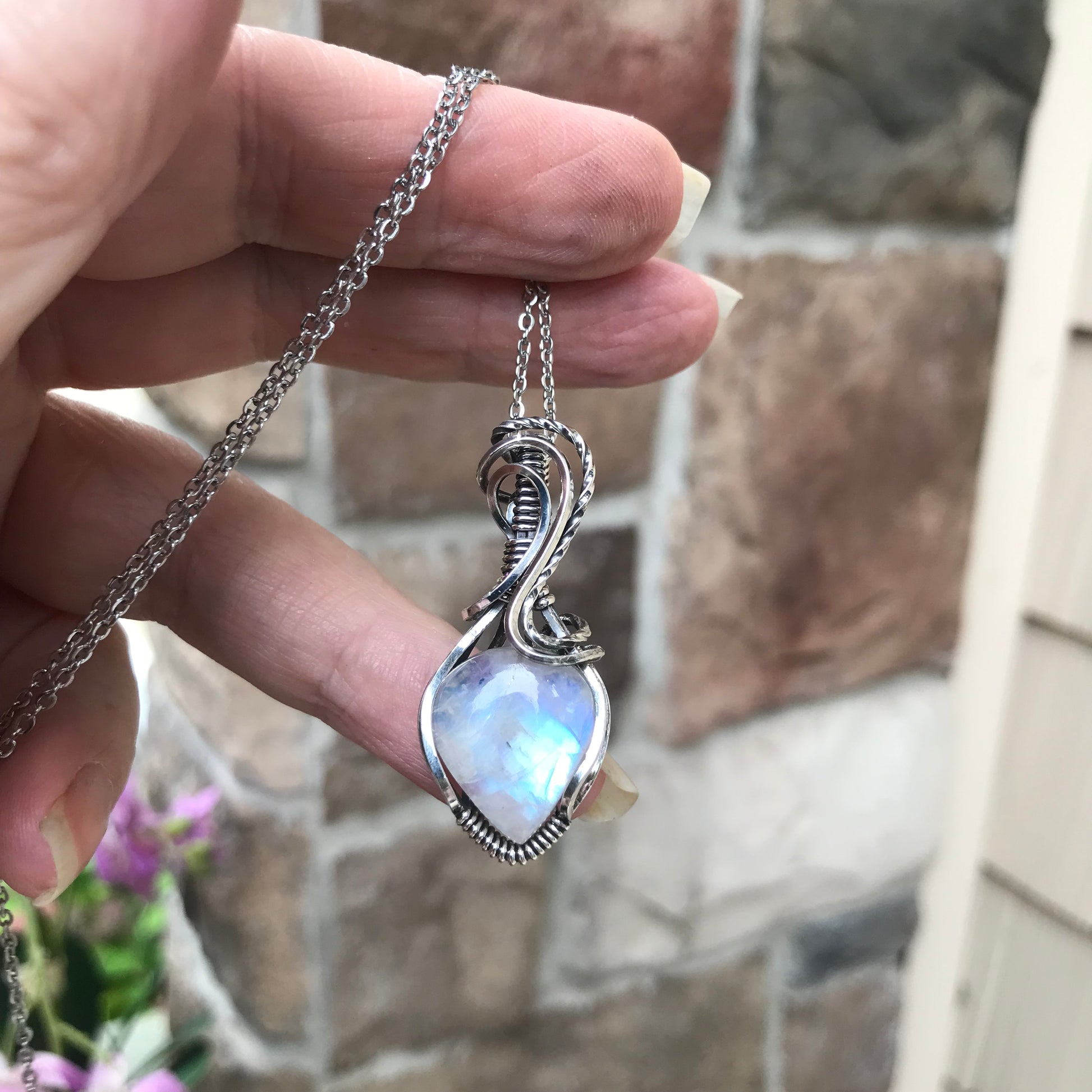 Rainbow Moonstone Sterling Silver Pendant