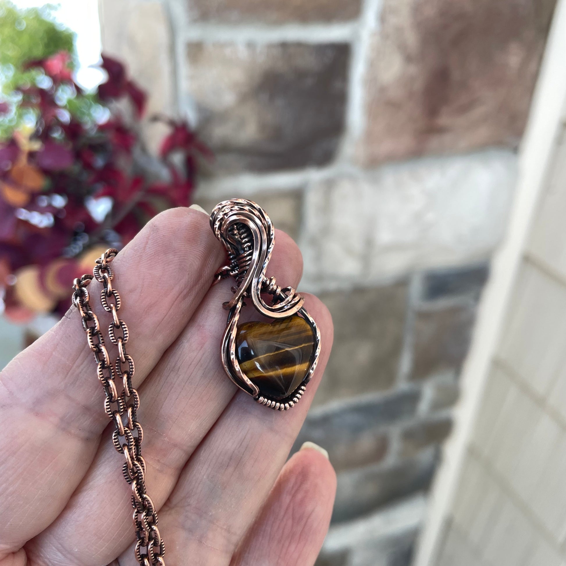Tiger Eye Copper Heart Necklace
