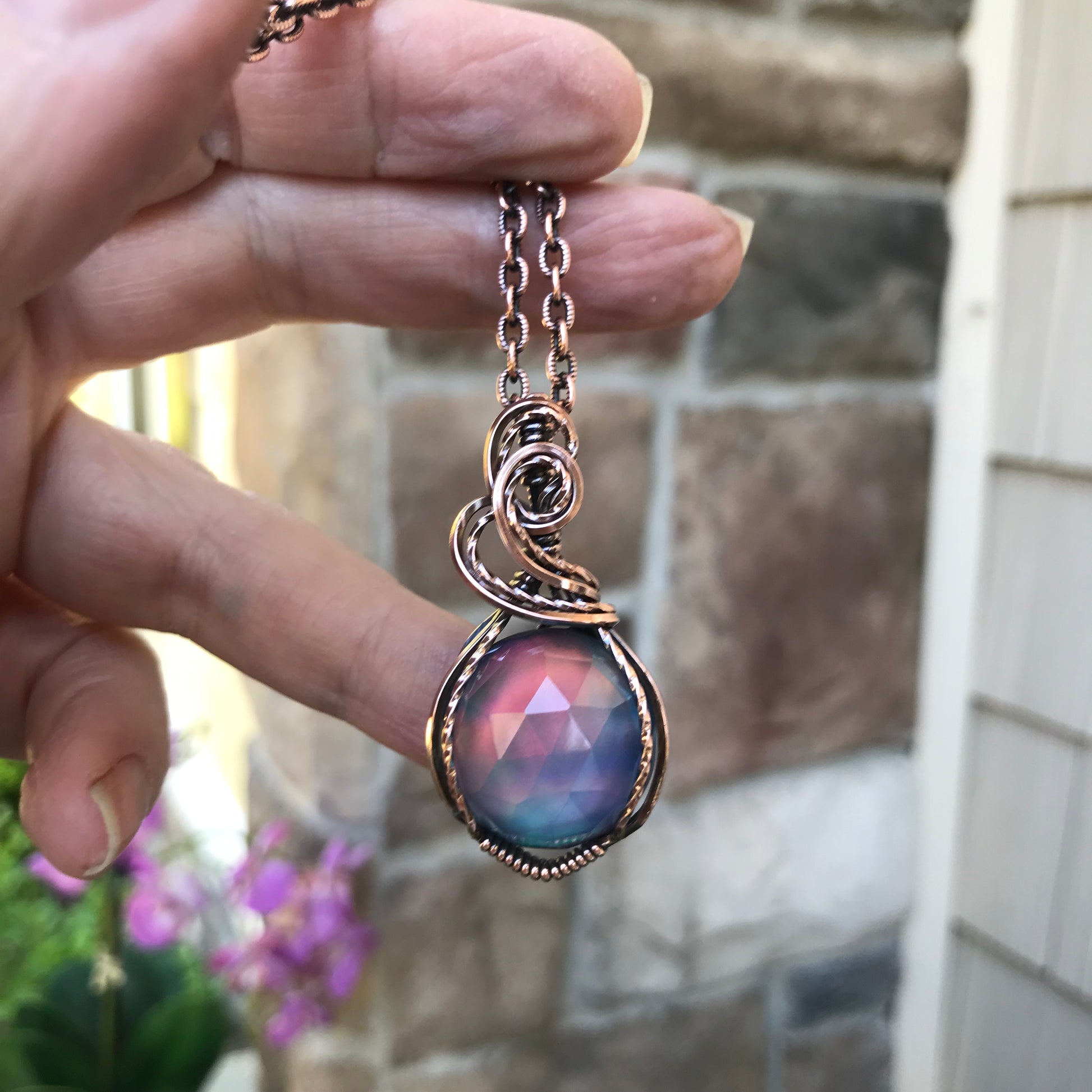 Aurora Opal Blue Green Copper Necklace